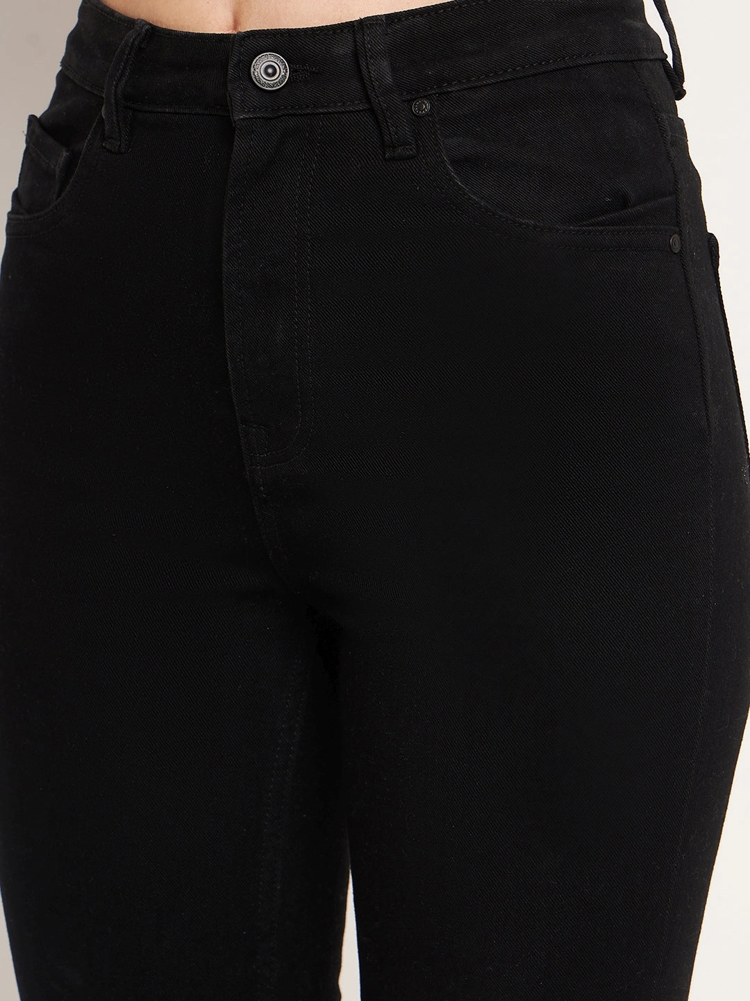 Madame Women Solid Black Jeans No Gap Waist Engineering