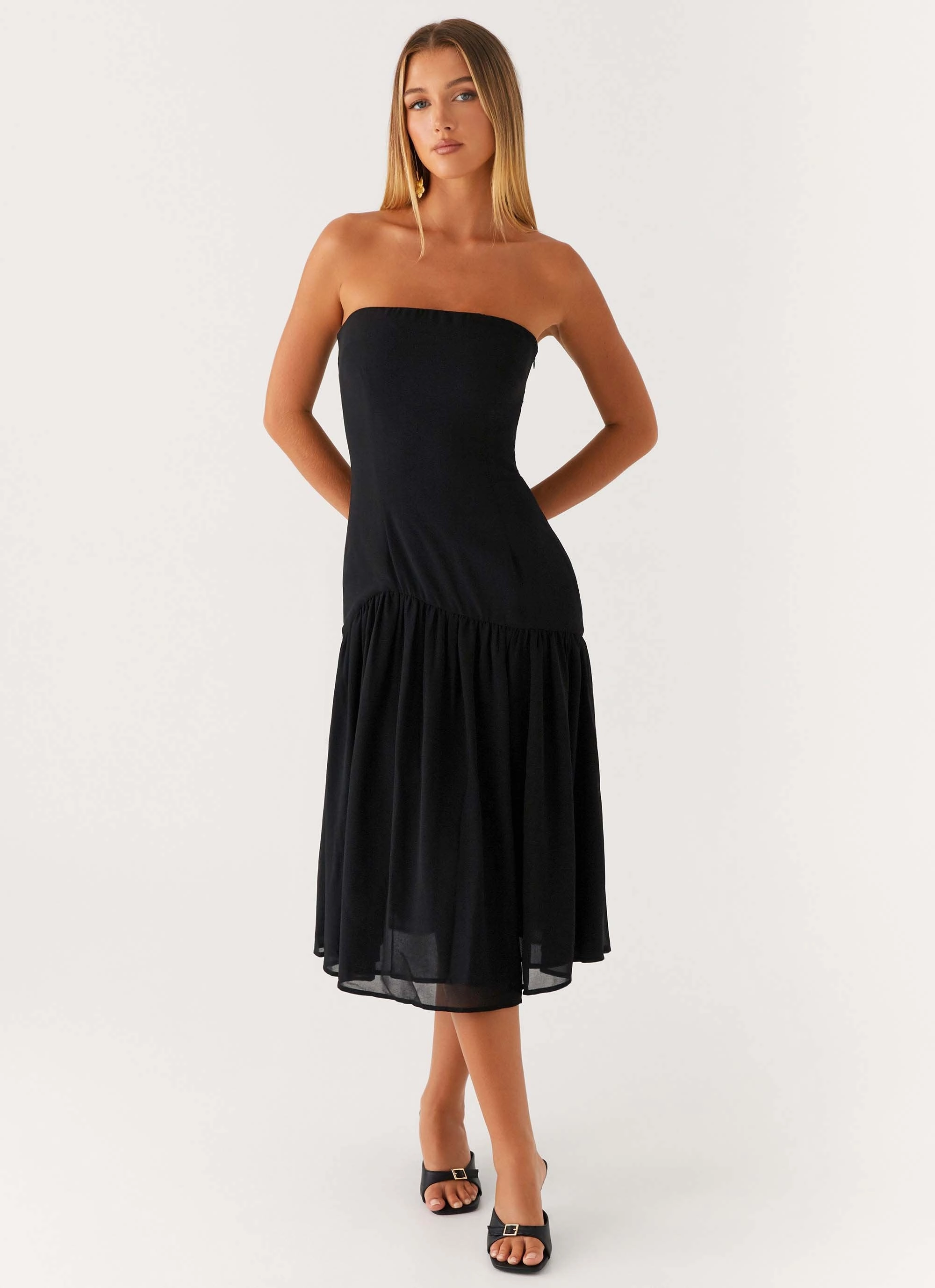 Imagination Strapless Midi Dress - Black Chill Lines