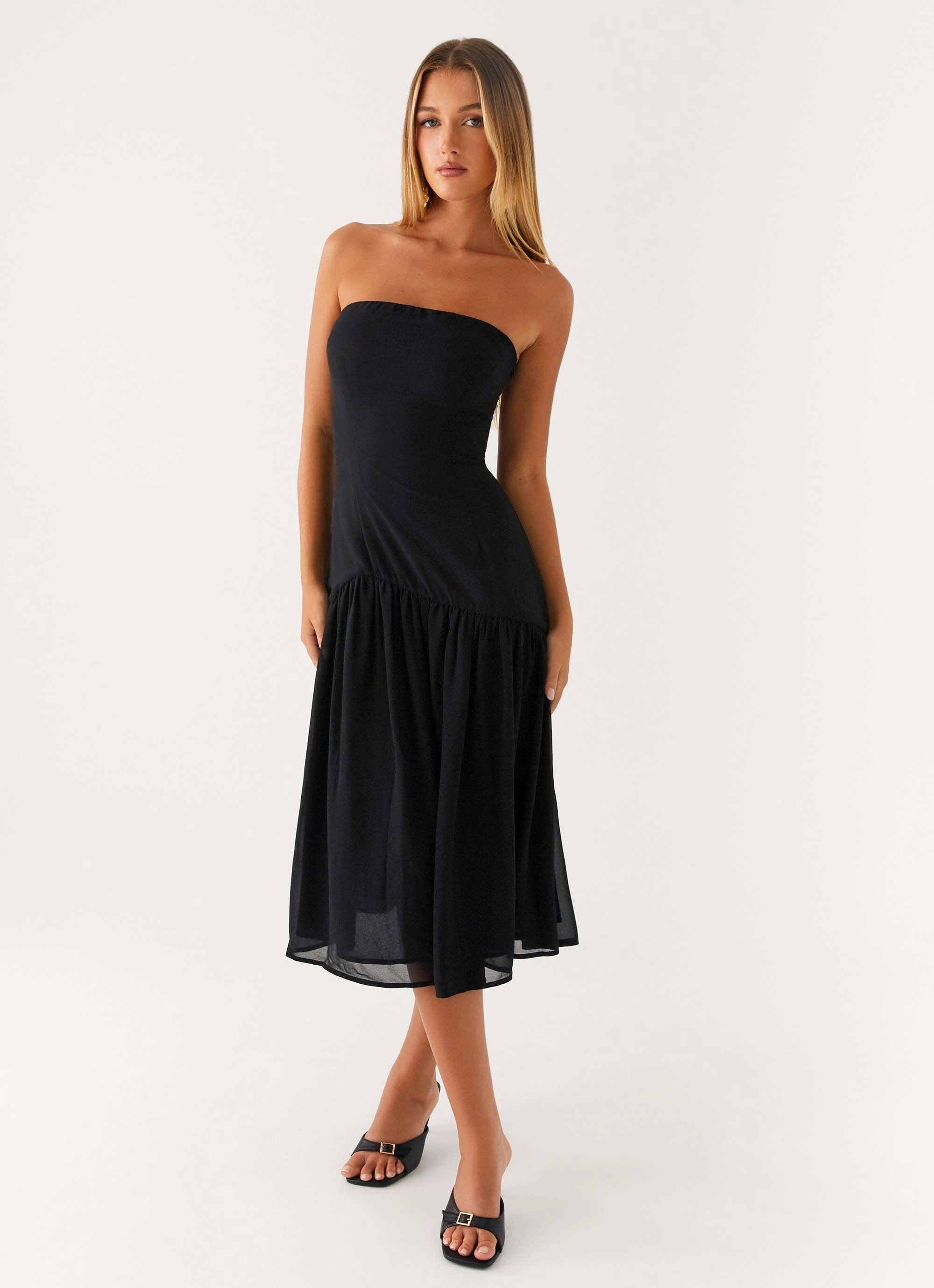 Imagination Strapless Midi Dress - Black Evening Chic