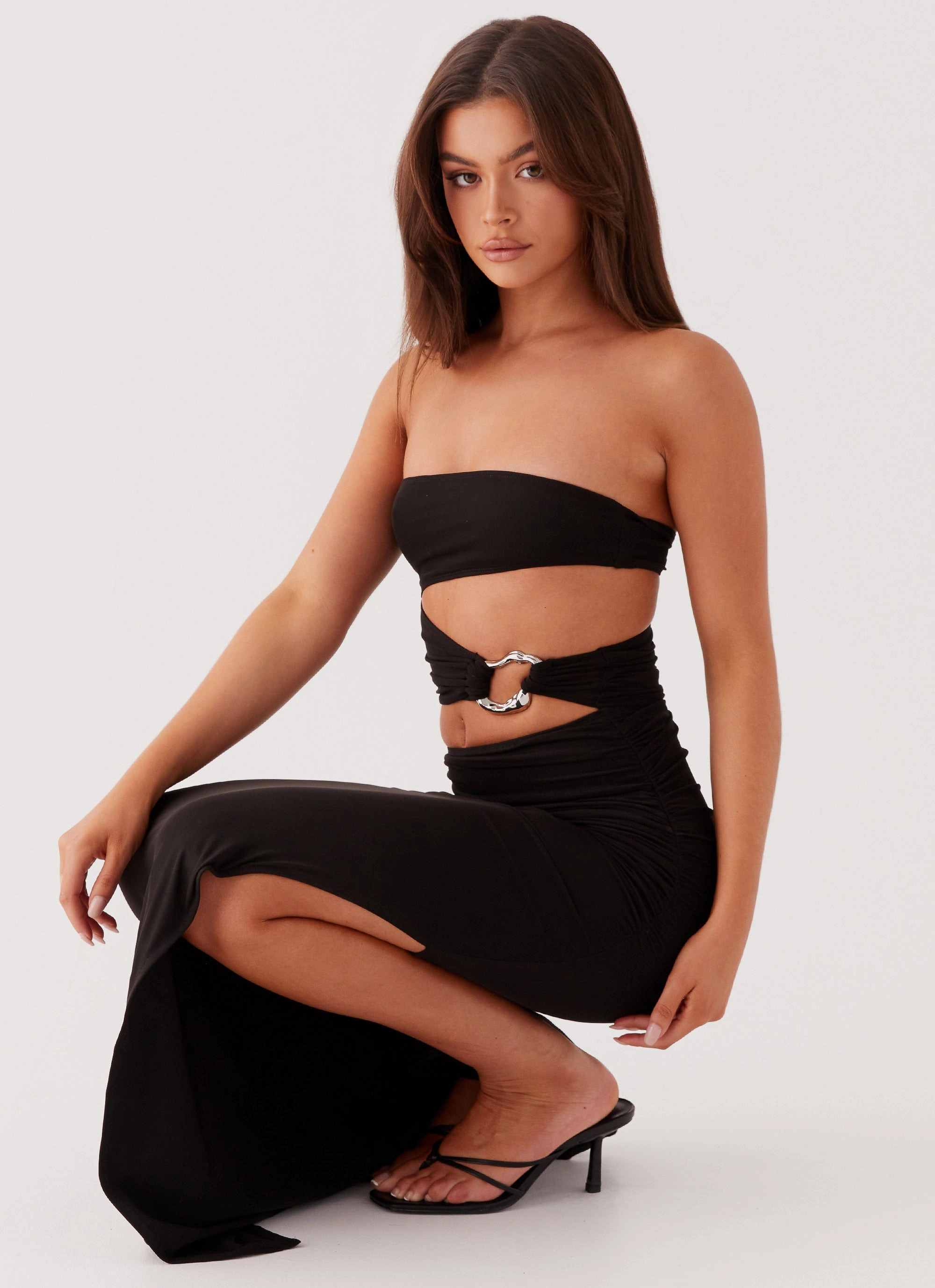 Into Pieces Mesh Maxi Dress - Black Saturated Hue