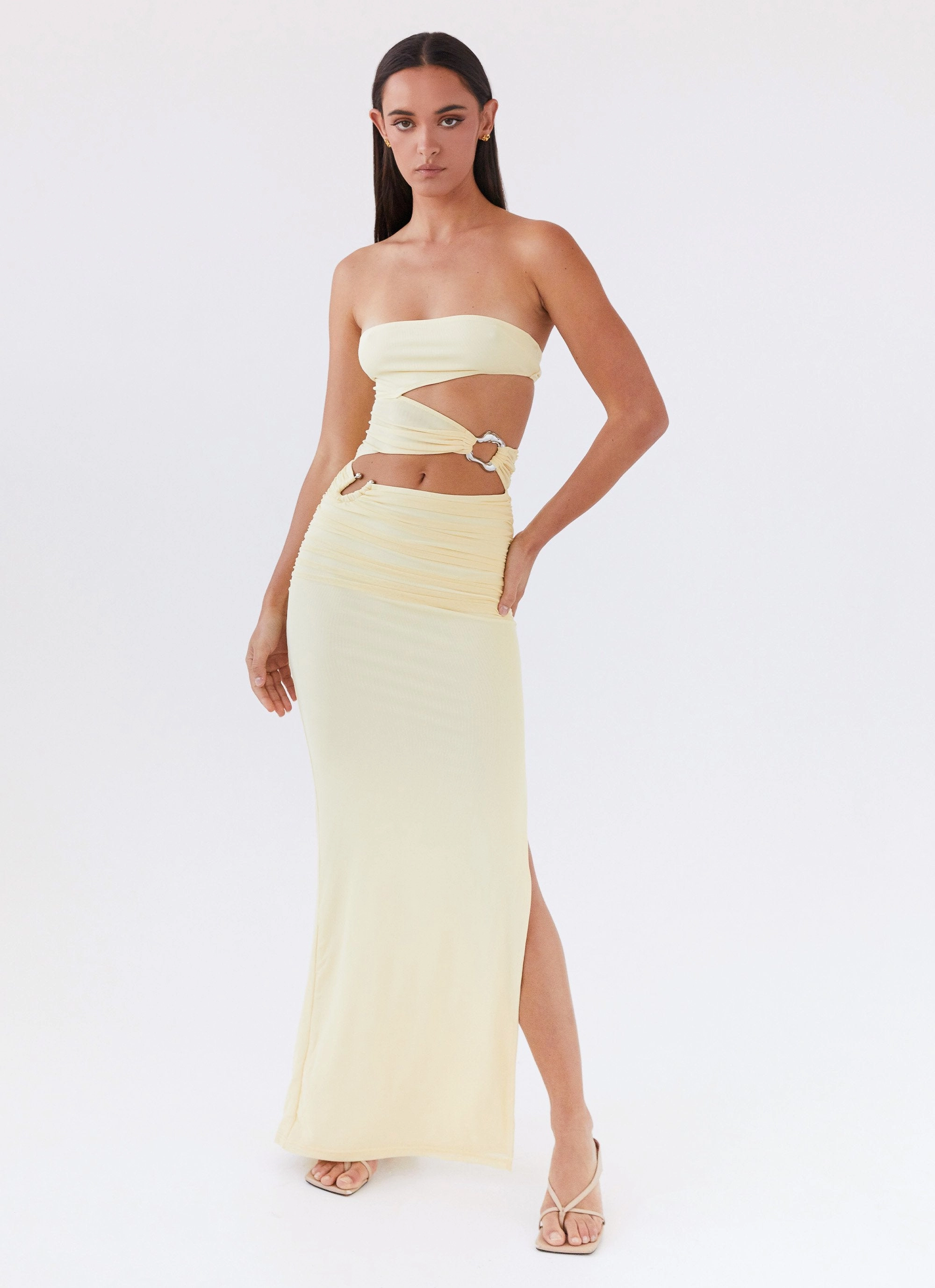 Sculpted Fit Into Pieces Mesh Maxi Dress - Lemon