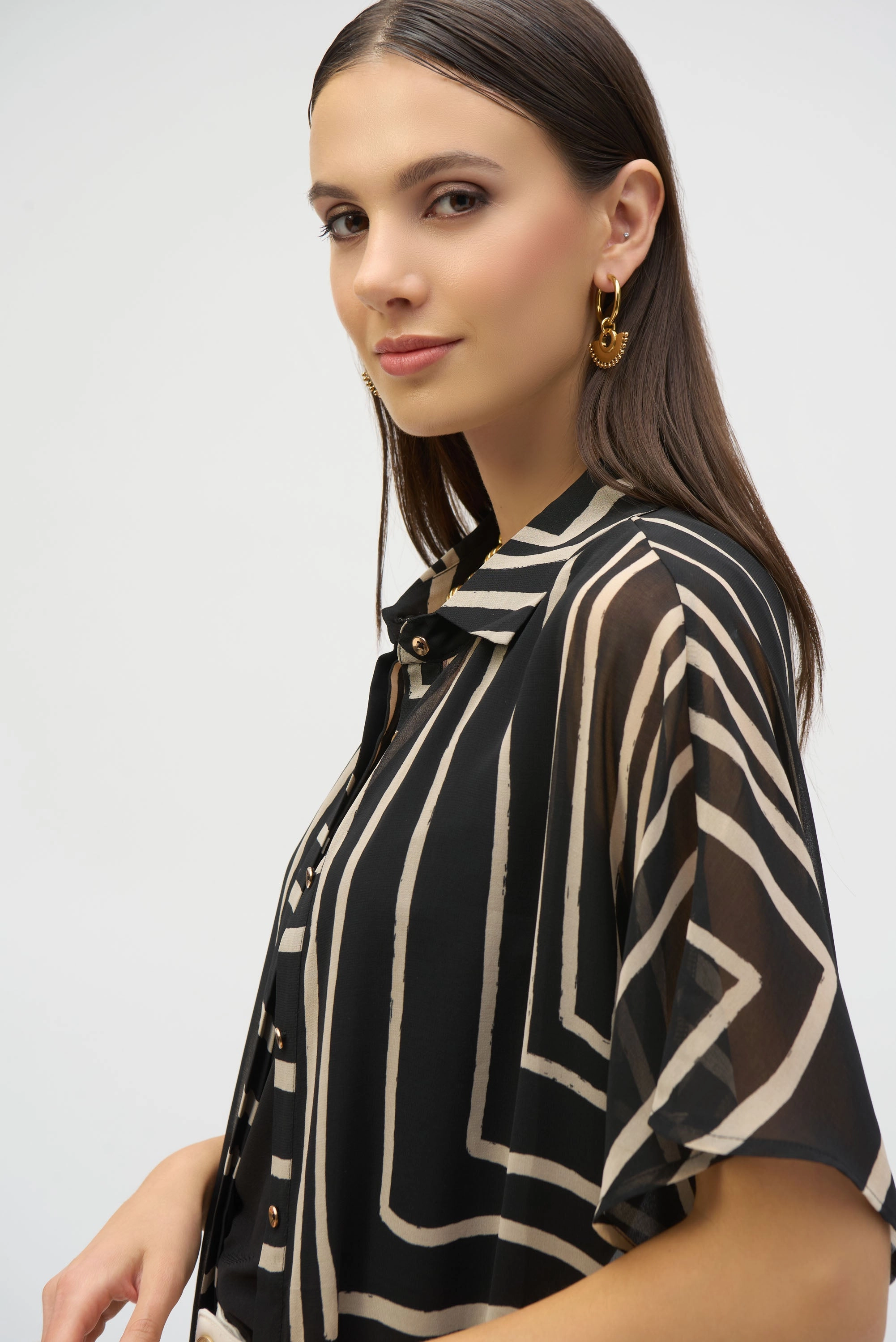 Joseph Ribkoff - 252934 Print Longline Cover Up Foldable Design Adjustable Drawstring Waist