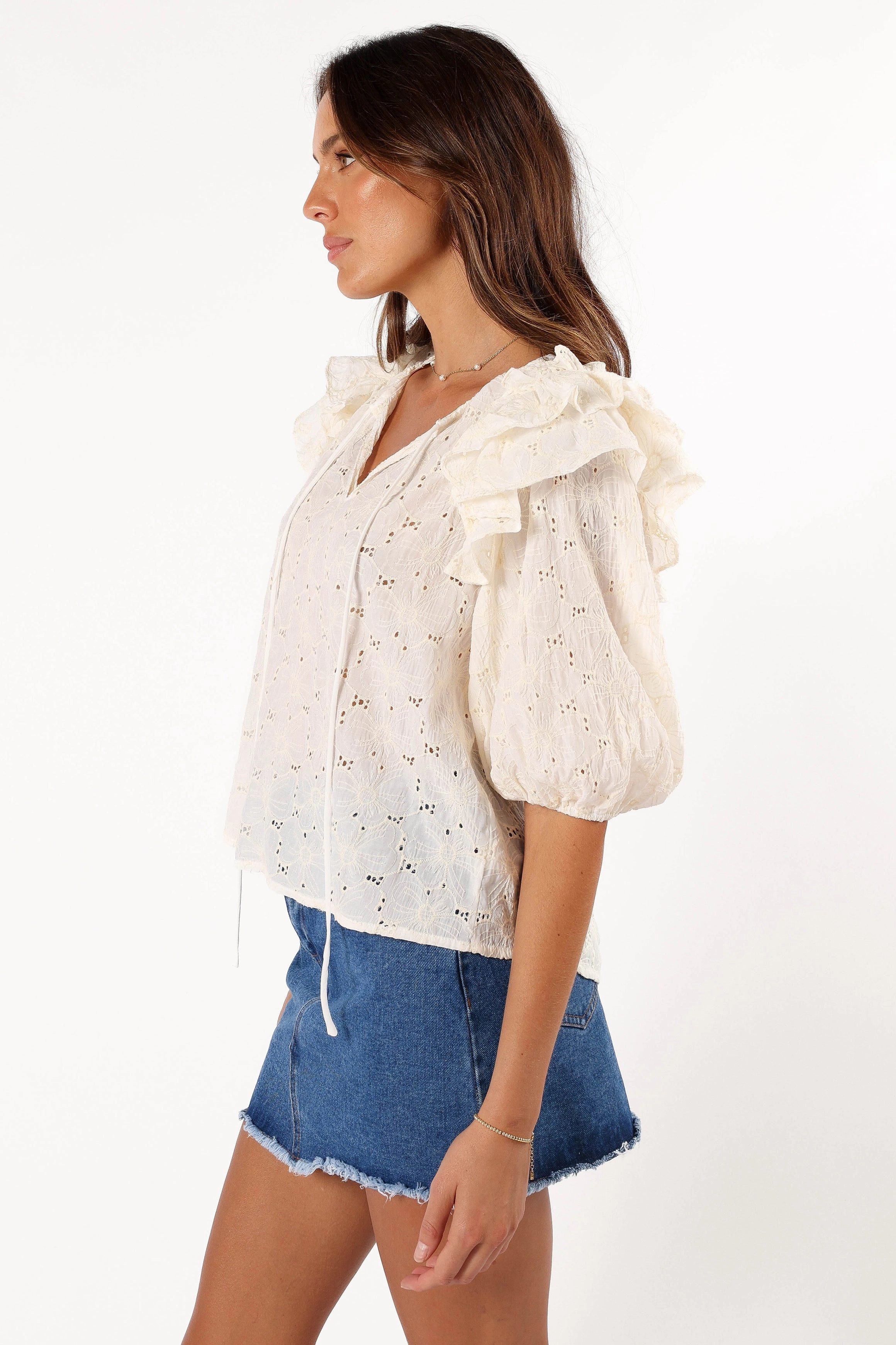 Stretch Fit Technology Iris Ruffled Top - Cream