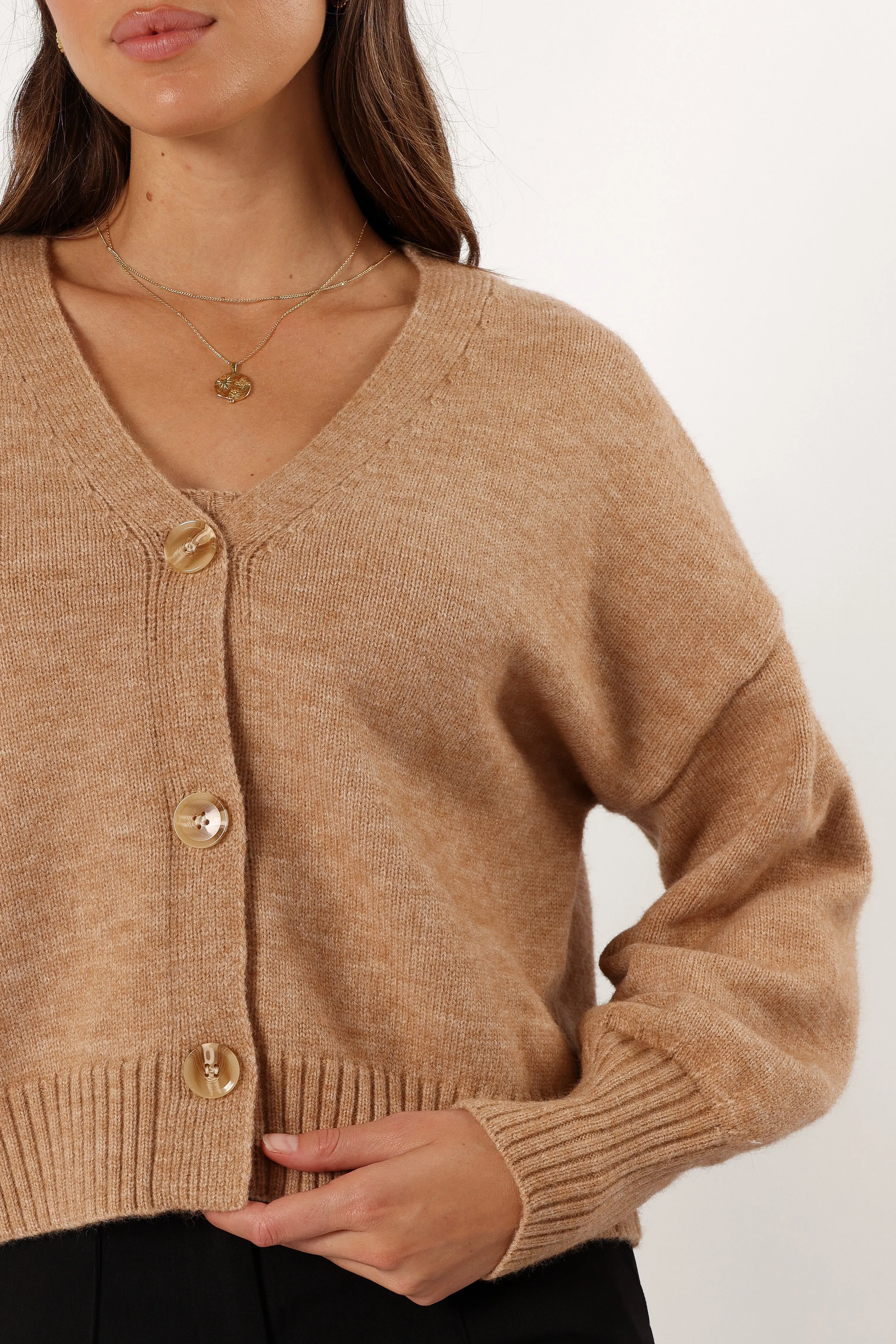 Isabel Button Front Cardigan - Beige Flexible Knit Construction Casual Wear