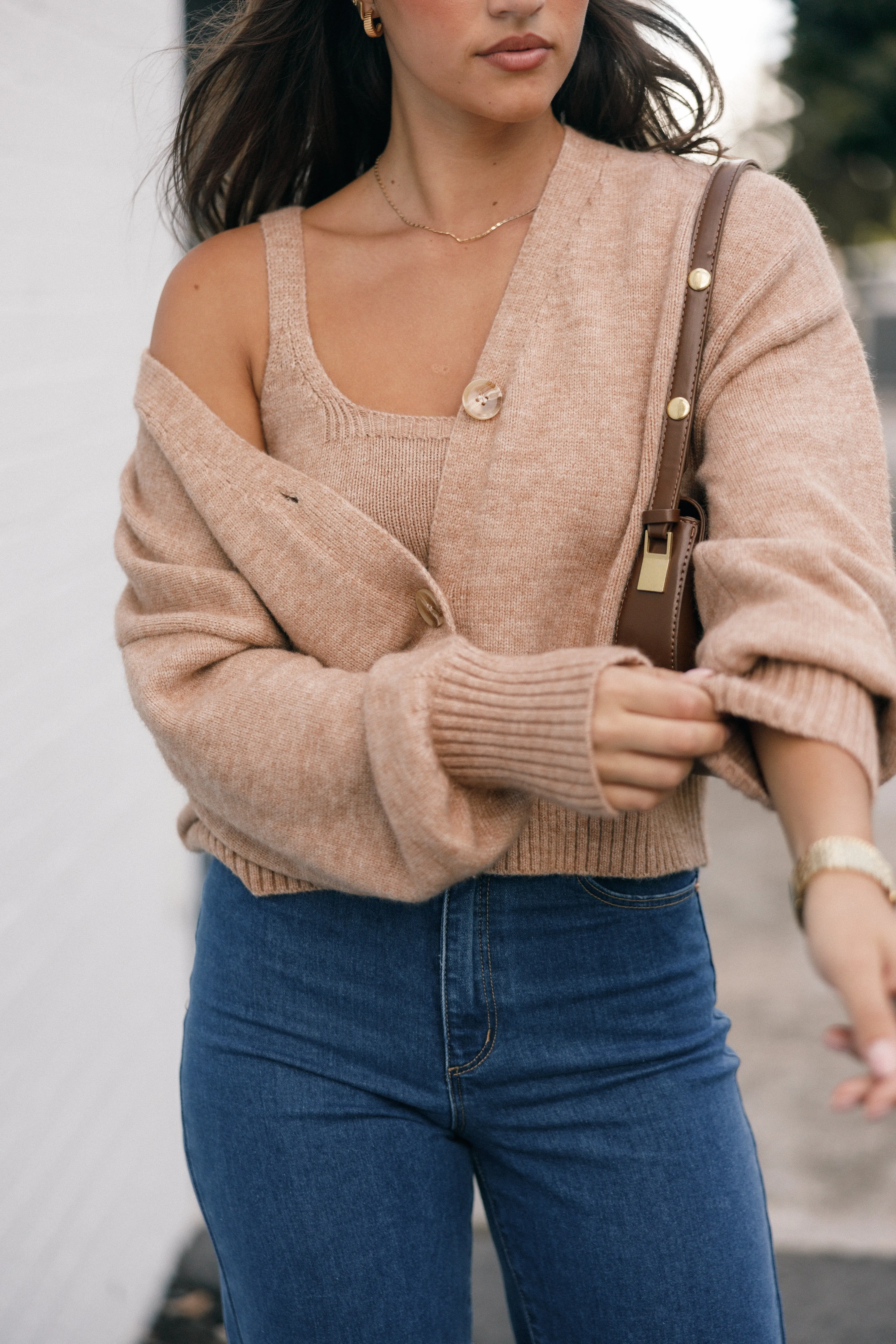 Odor Resistant Fabric LowCarbon Footprint Textile Isabel Button Front Cardigan - Beige