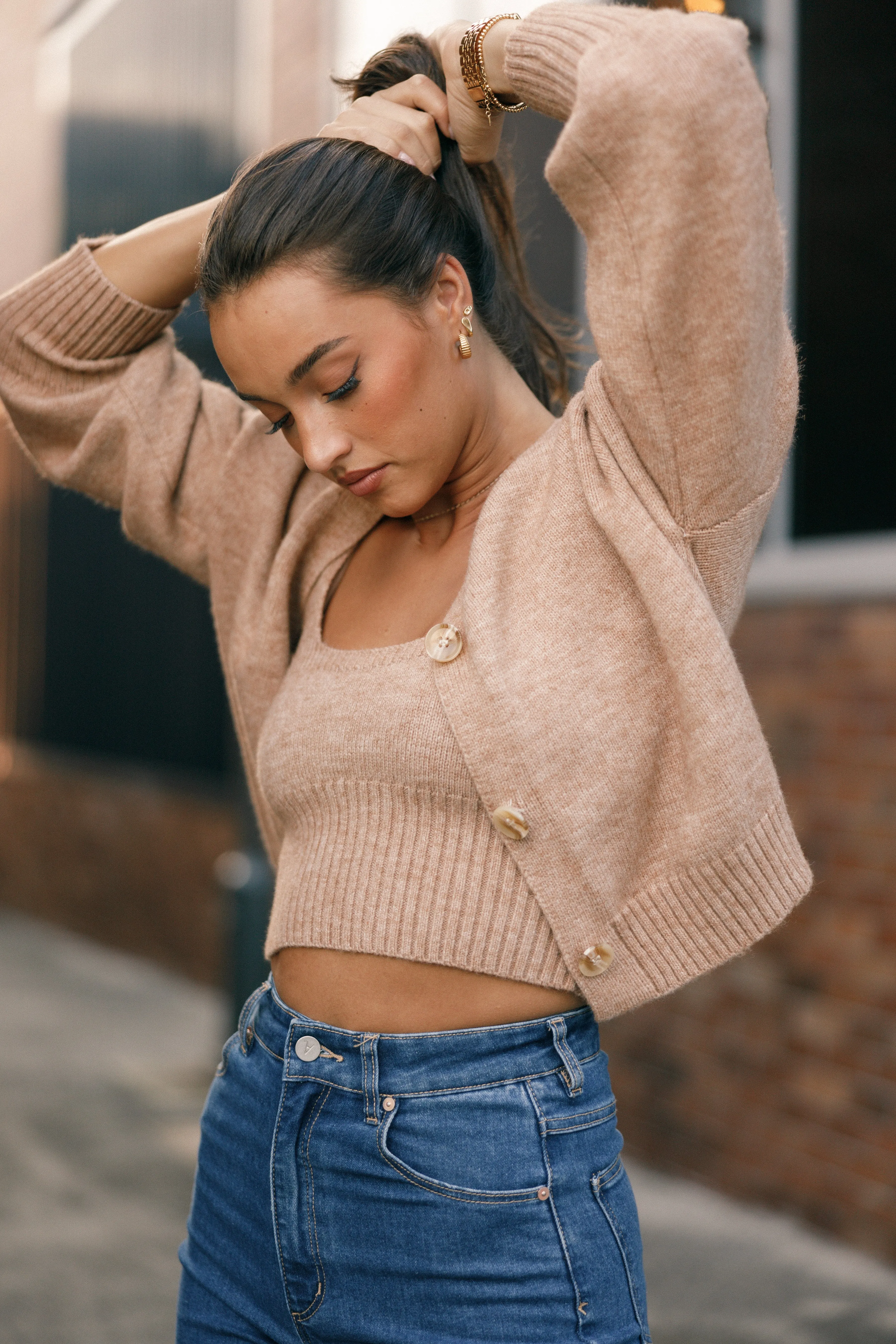 Cold Weather Isabel Button Front Cardigan - Beige