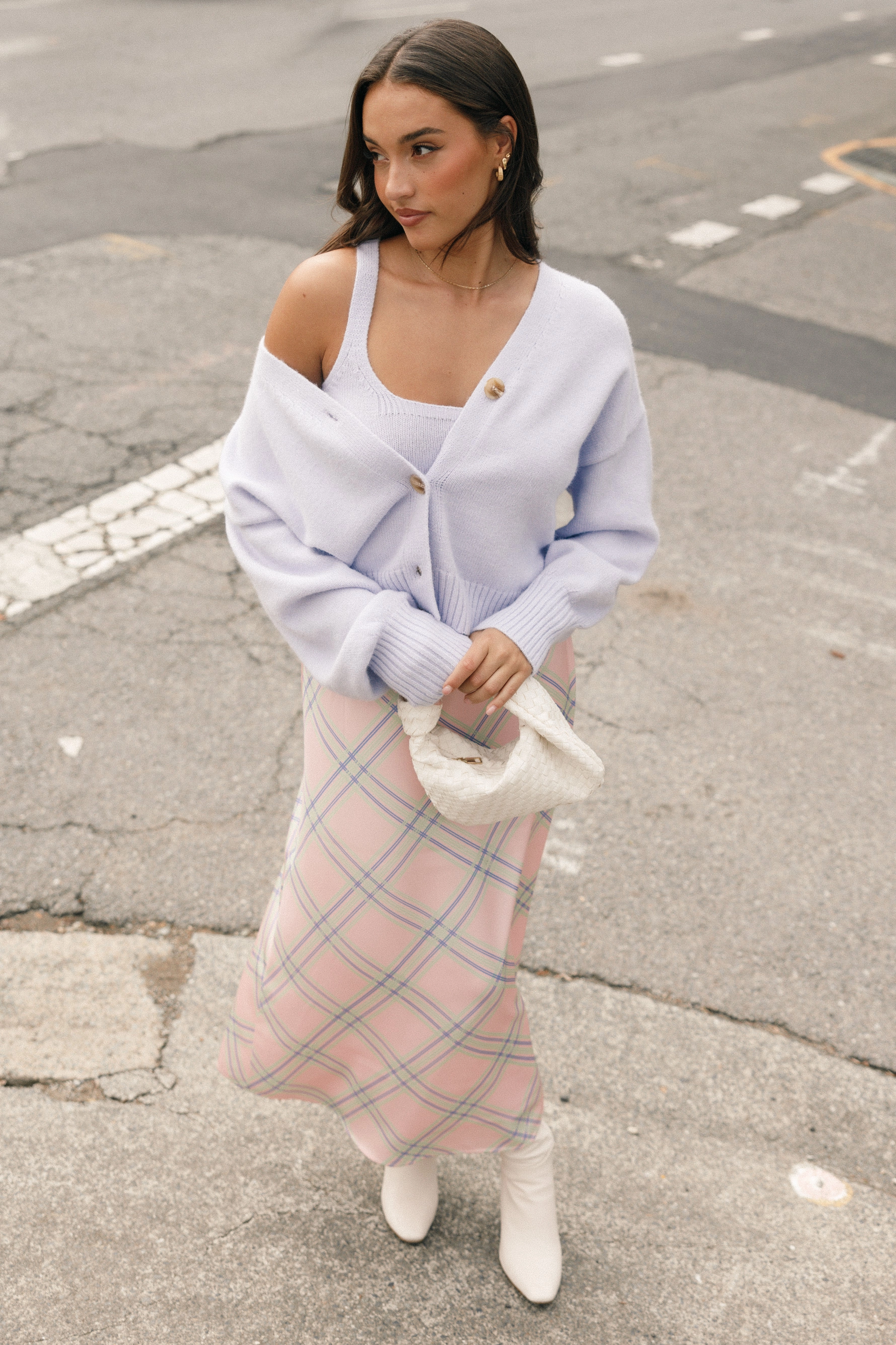 Cozy Interior Fleece Isabel Button Front Cardigan - Lilac