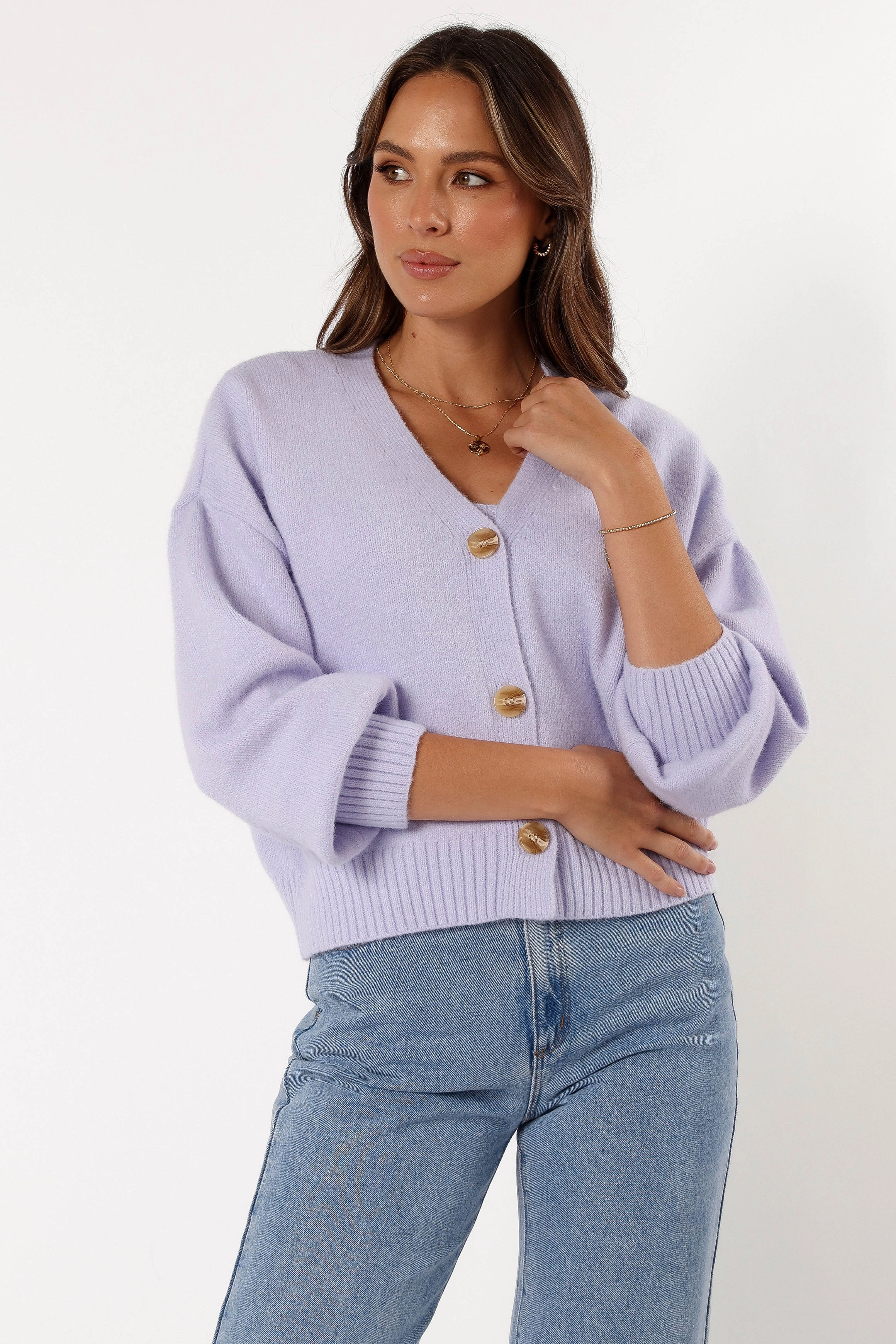 Zero Waste Knitting Technique Isabel Button Front Cardigan - Lilac