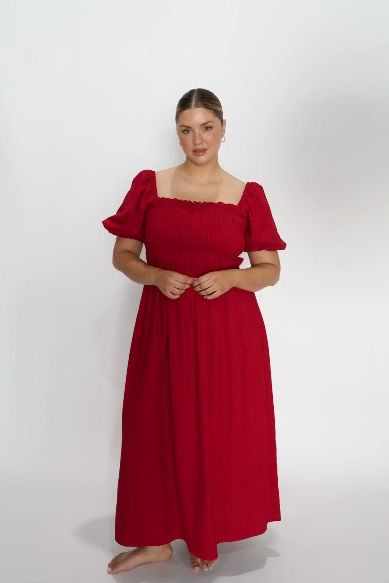 ISMAE MAXI DRESS RED Versatile Layer Wear Relaxed-fit gown