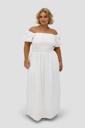 ISMAE MAXI DRESS WHITE Shiny surface Dreamy Flow