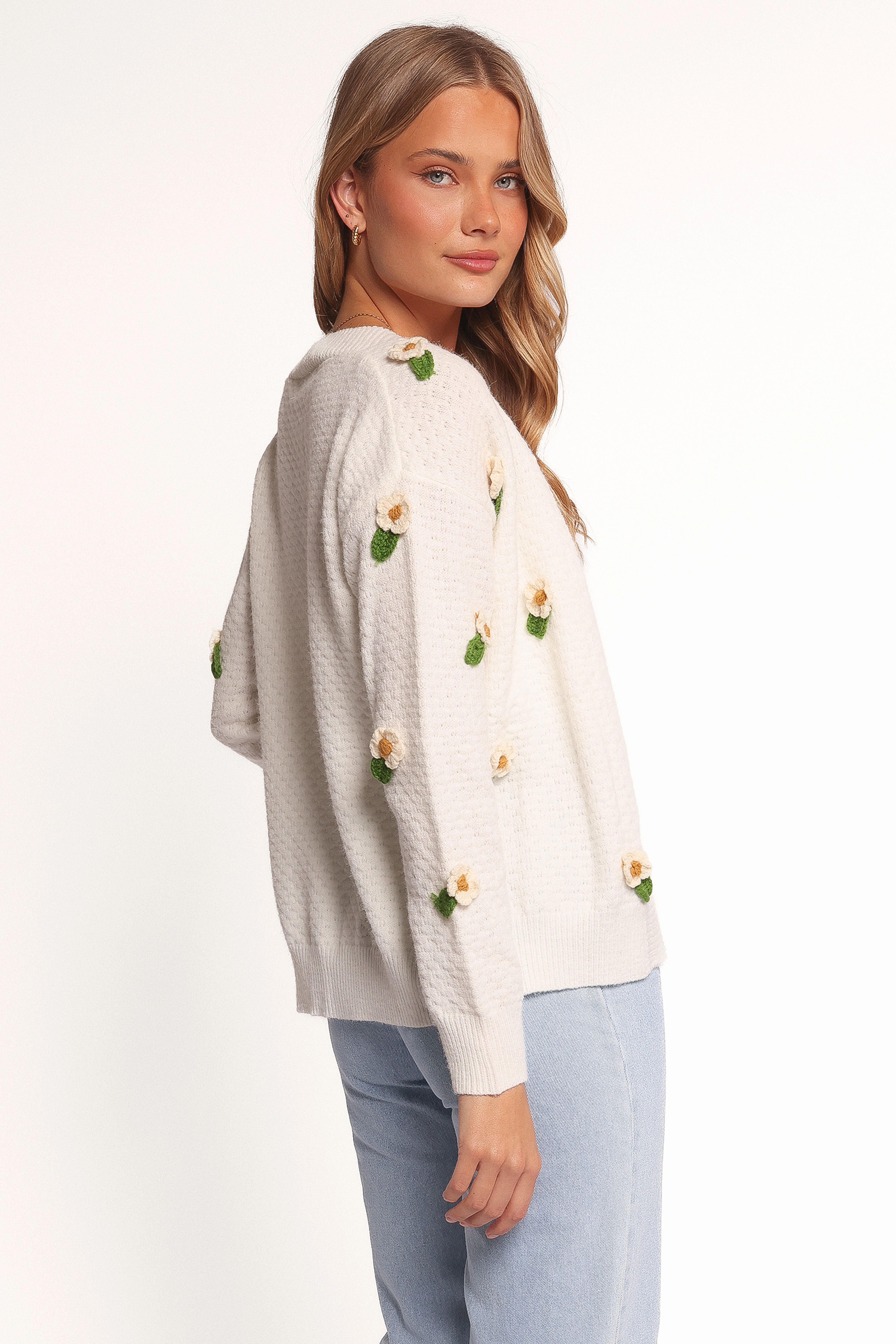 Jazzie Ditsy Flower Cardigan - White Bamboo Fiber Blend Versatile Trend