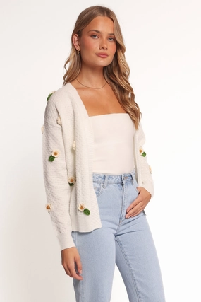 Jazzie Ditsy Flower Cardigan - White Minimal Fashion Travel Comforted