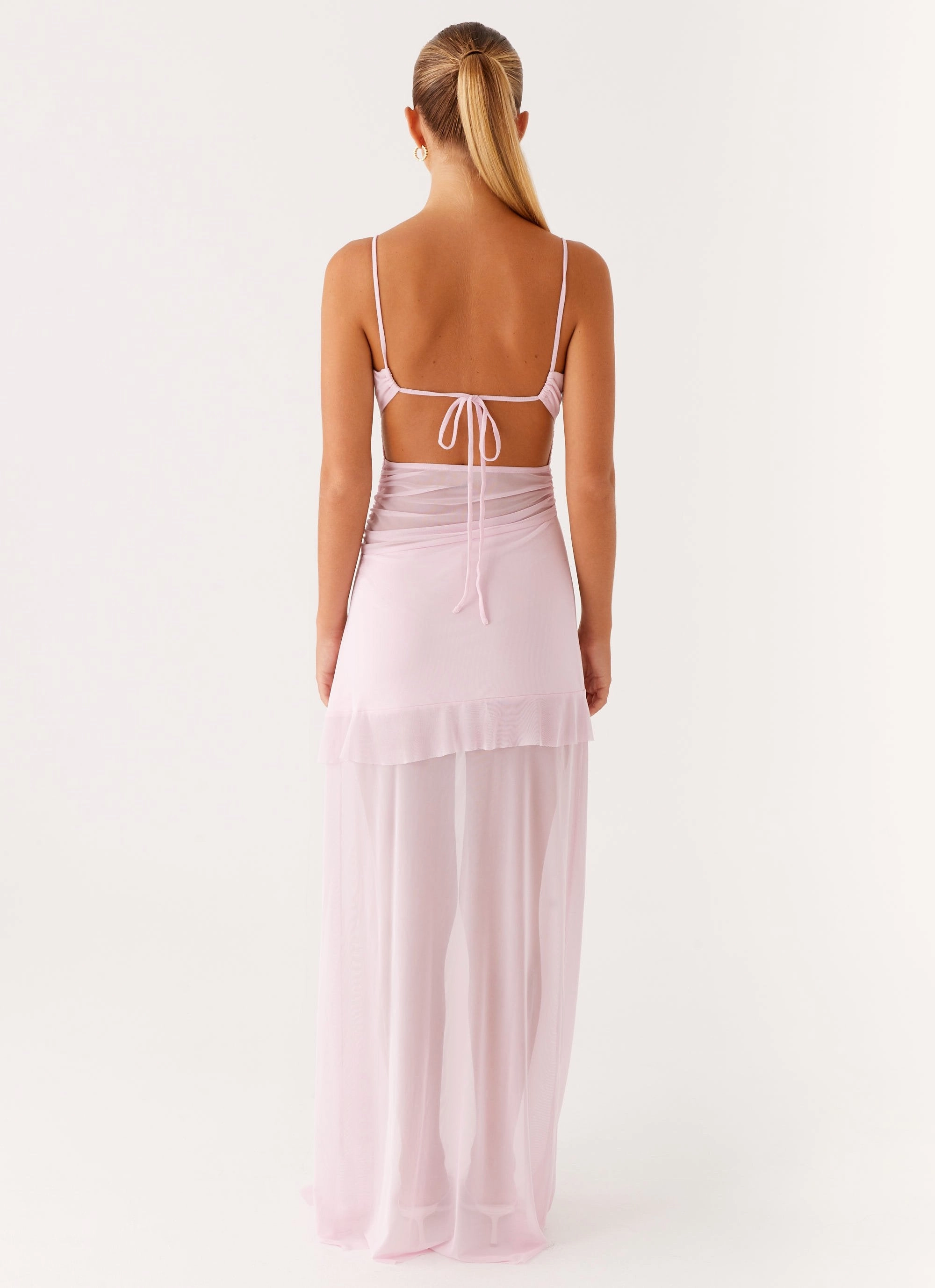 Belt Waist Happy Scent Jenni Ruffle Maxi Dress - Pink