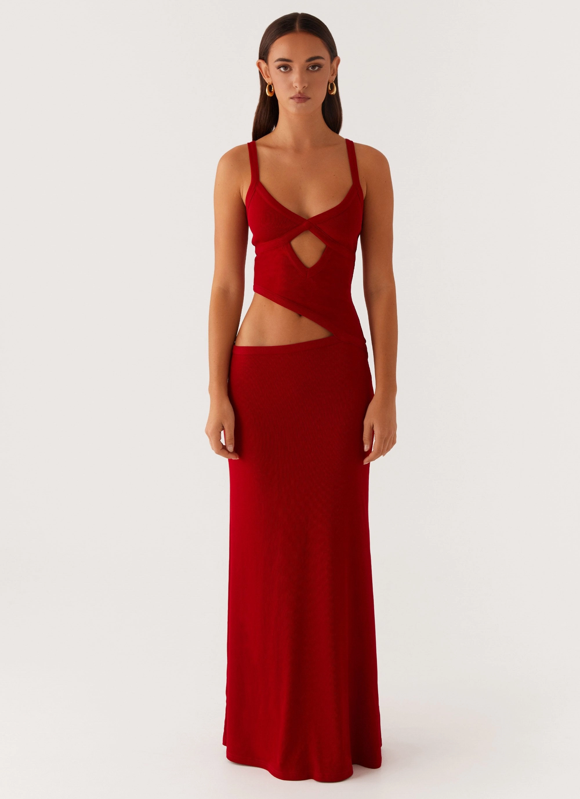 Jocelyn Maxi Dress - Red Urban Minimalism Drawstring-Waist