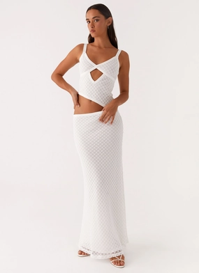 Jocelyn Maxi Dress - White Crochet Lightweight-Layer Side Slit
