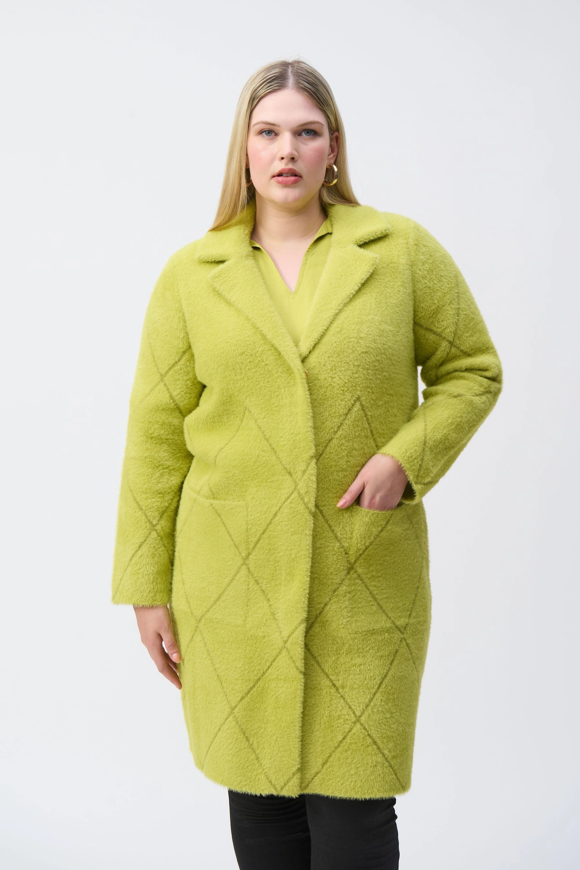 Joseph Ribkoff - 233951F24 Wasabi Coat Compression Panels Convertible Collar Design