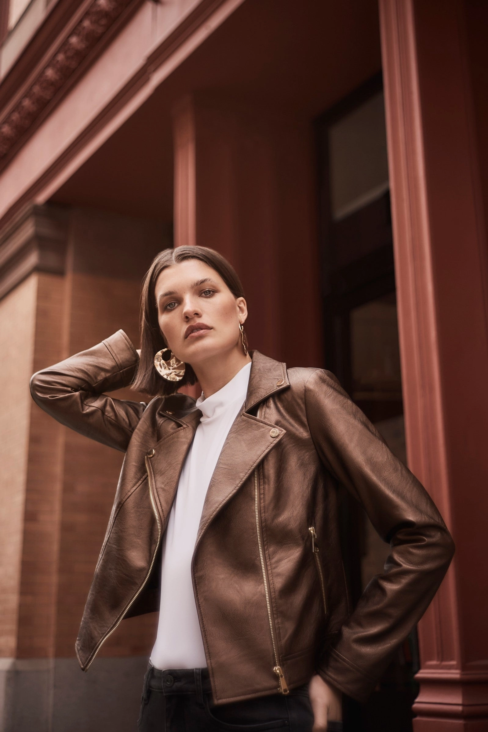 Recycled materials Expandable Side Gussets Joseph Ribkoff - 234902 Metallic Biker Jacket