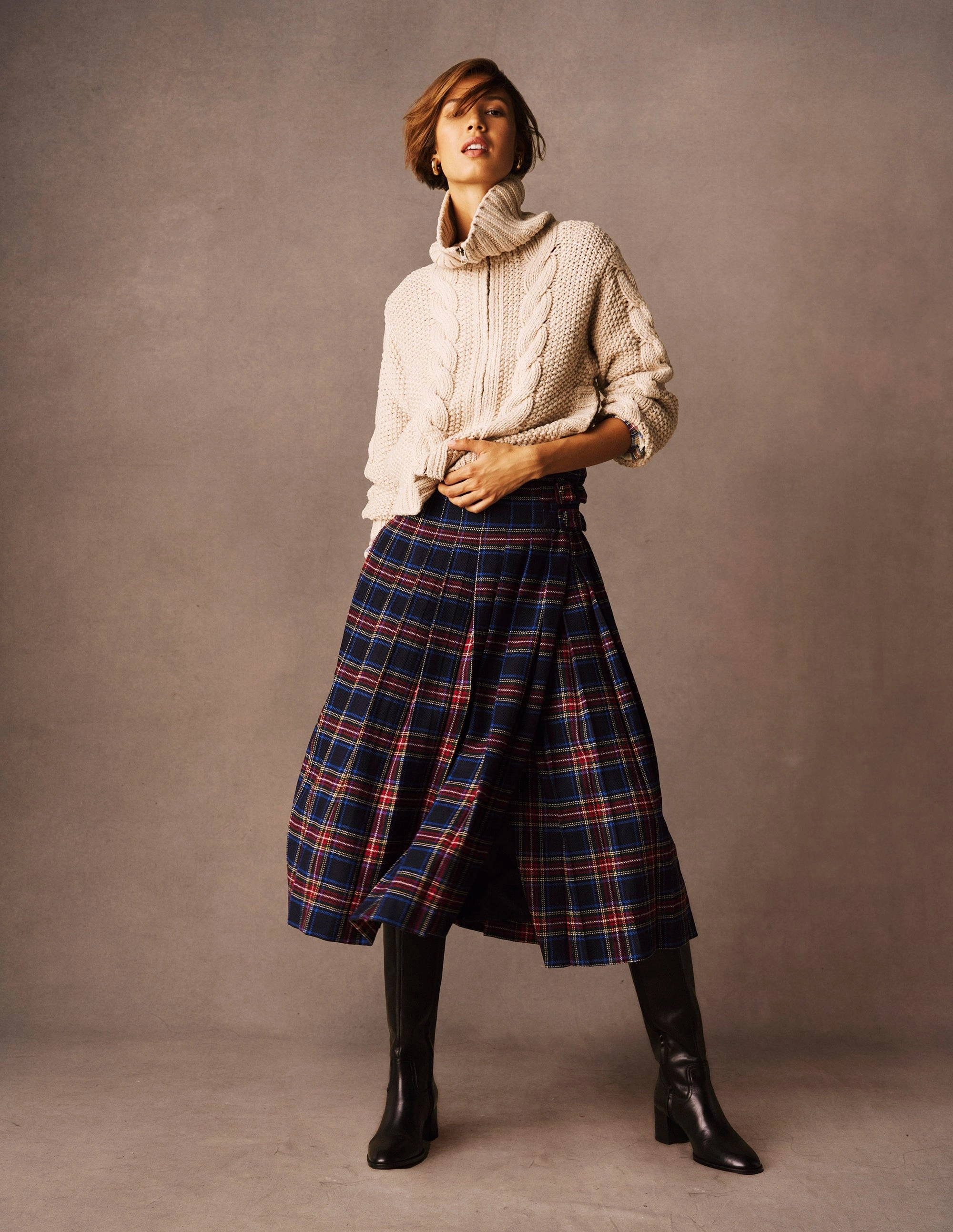Josephine Wool Kilt Skirt-Navy, Green and Red Check Artistic Influence Fashion Pulse