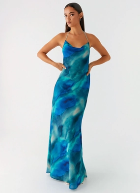 Journey Maxi Dress - Blue Tie Dye Sleek Feel Pure Tone