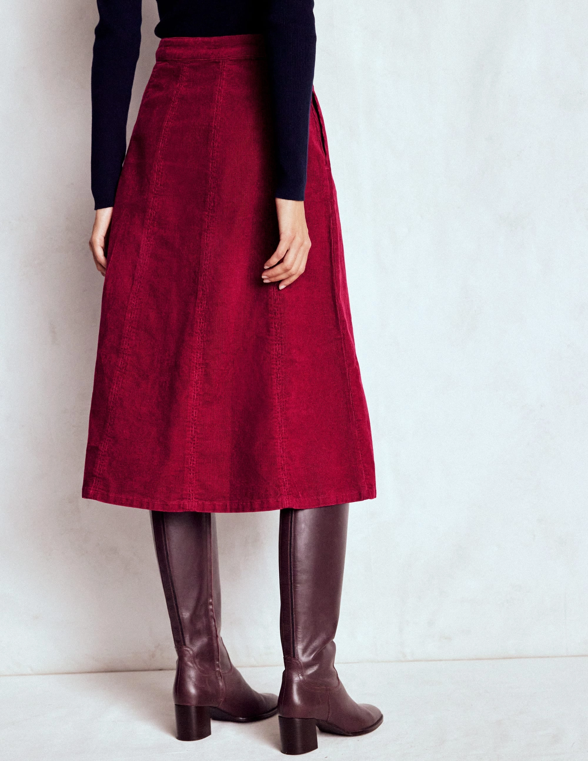 Wrap style Joy Cord Midi Skirt-Burgundy Red