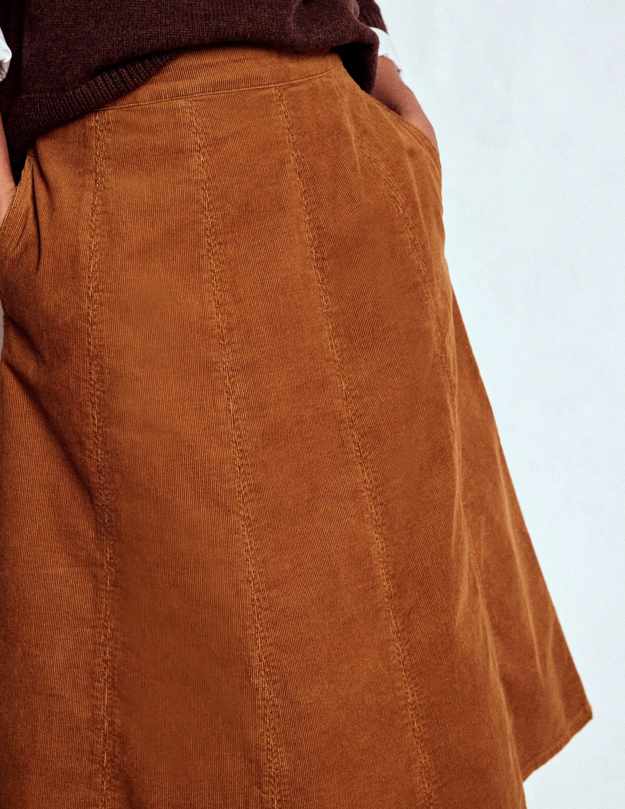 Fold Over Design Joy Cord Midi Skirt-Ginger