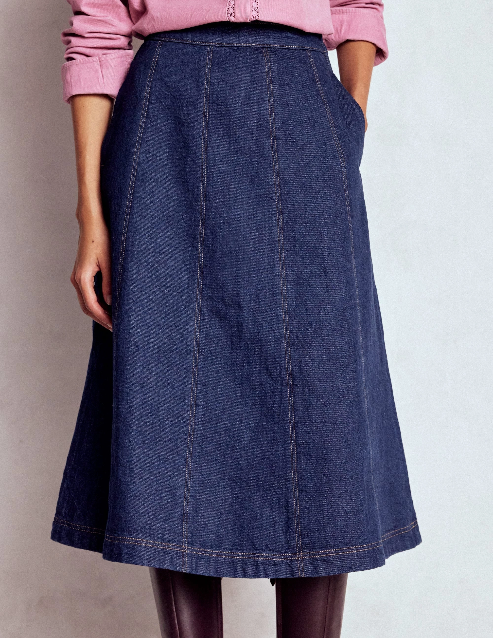 Joy Panelled Denim Skirt-indigo Style Staple