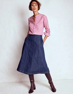 Foldable Design Joy Panelled Denim Skirt-indigo