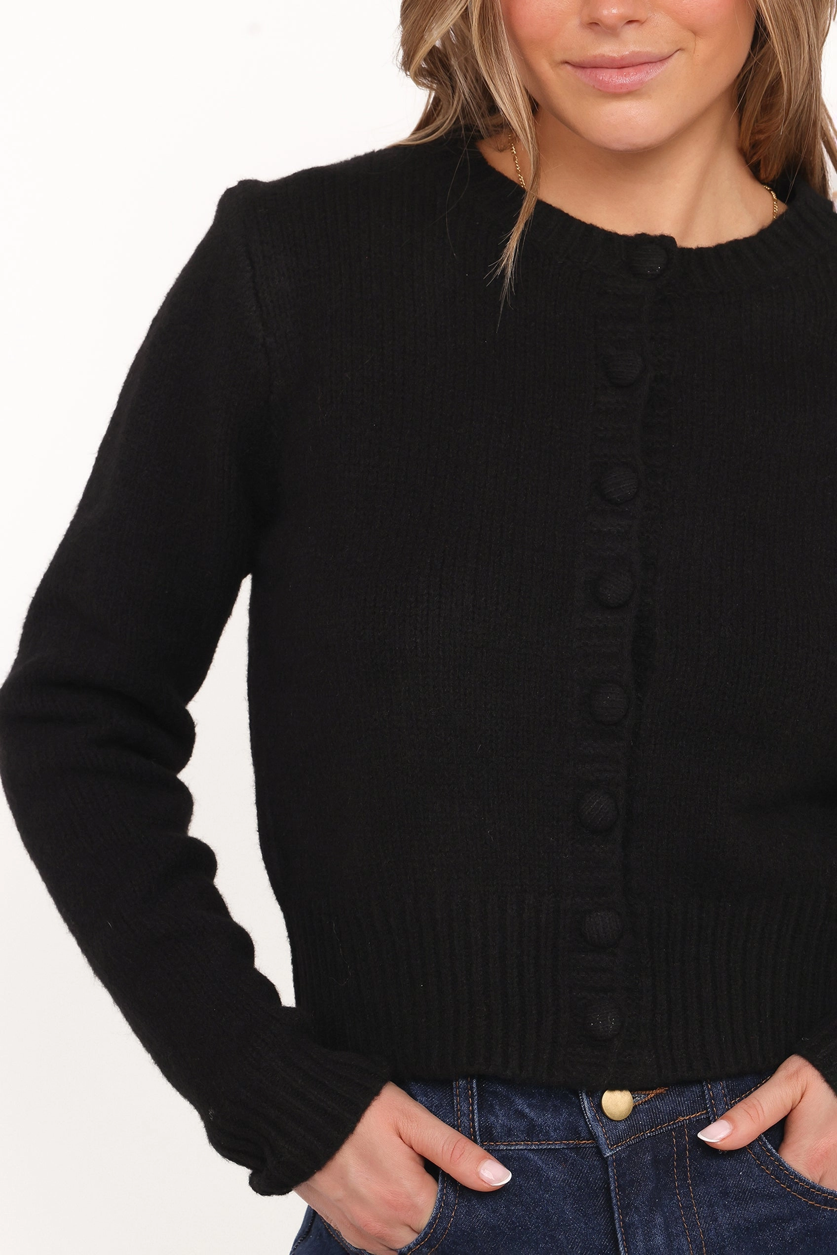 Organic Cotton Yarn Neat Look Kanie Knit Cardigan - Black