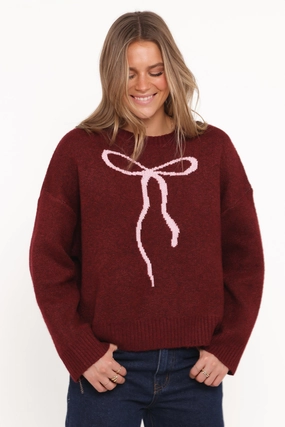 Kaori Bow Sweater - Burgundy Base Layer Off Duty