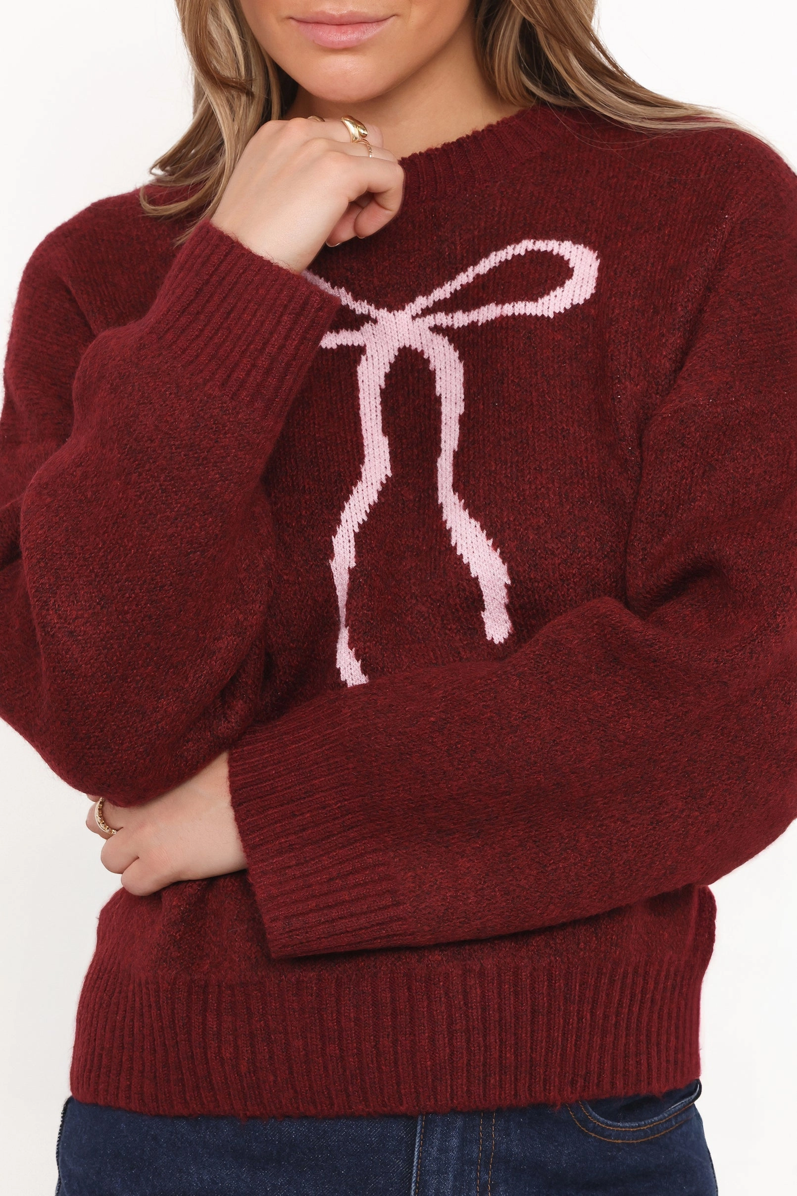 Kaori Bow Sweater - Burgundy Smart Layer Recycled Polyester Yarn