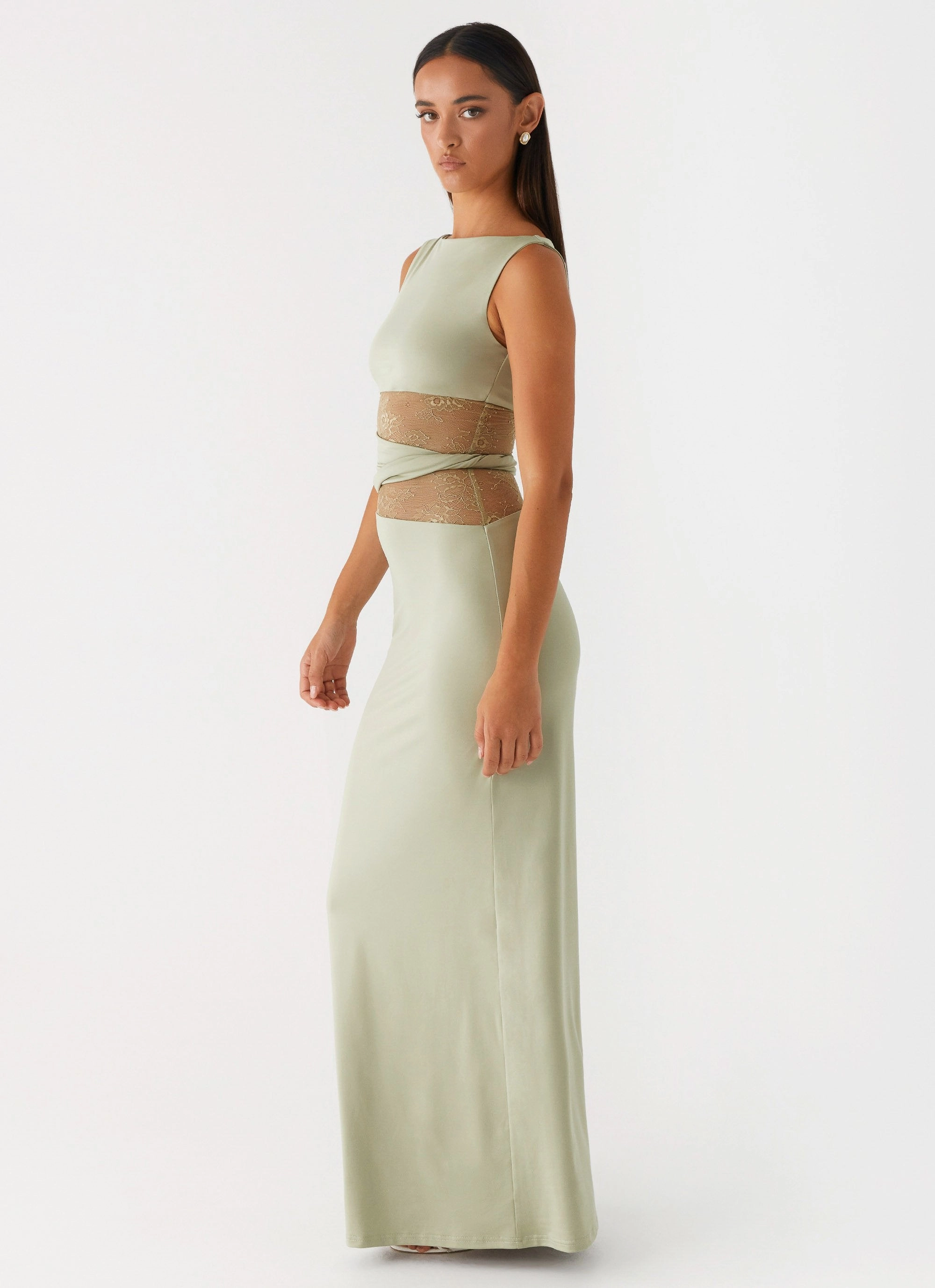 Gloss Finish Neutral Base Karma Maxi Dress - Sage