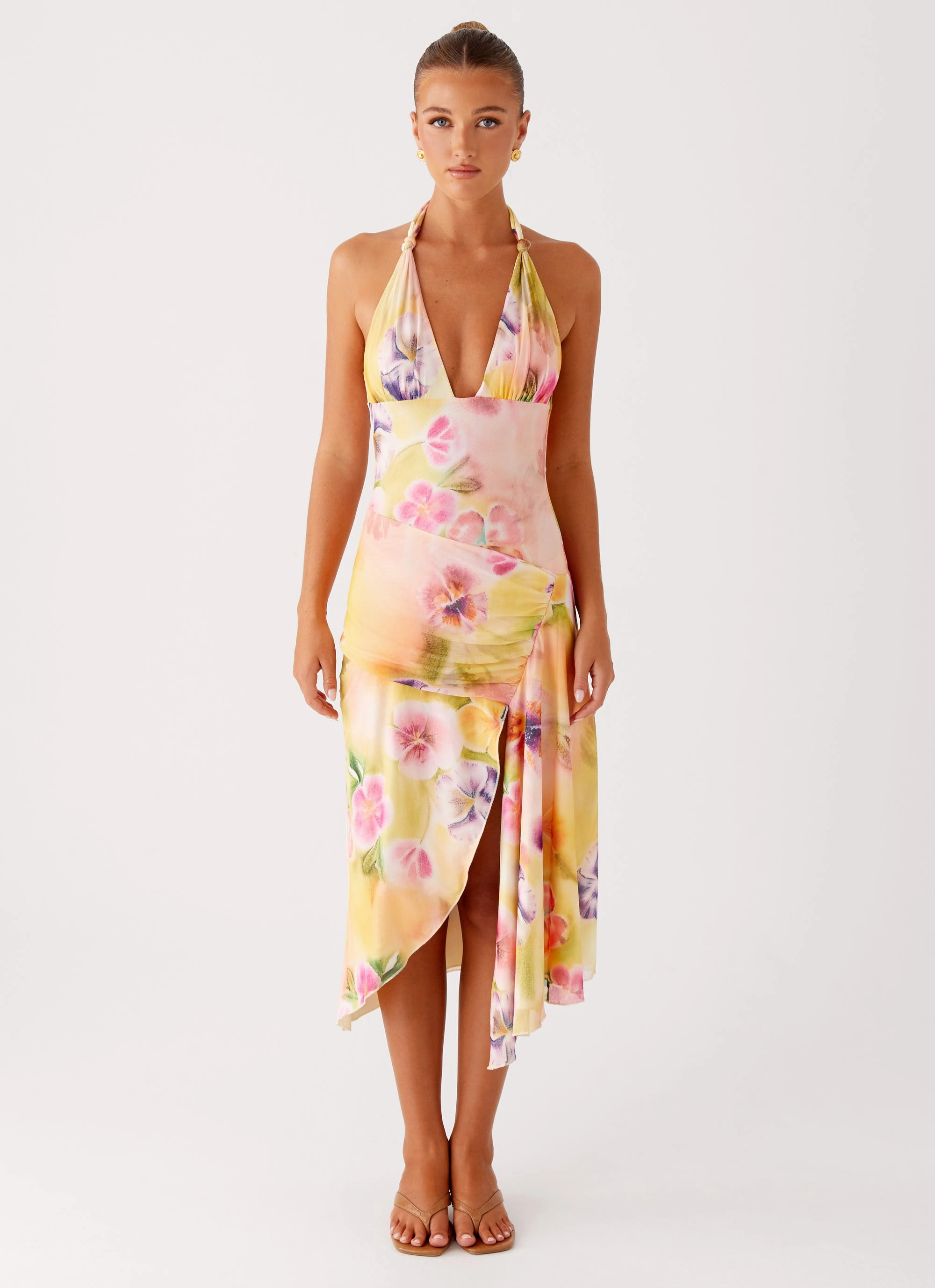 Kayce Midi Dress - Sunburst Floral Wrinkle-Resistant Lightweight-Structure