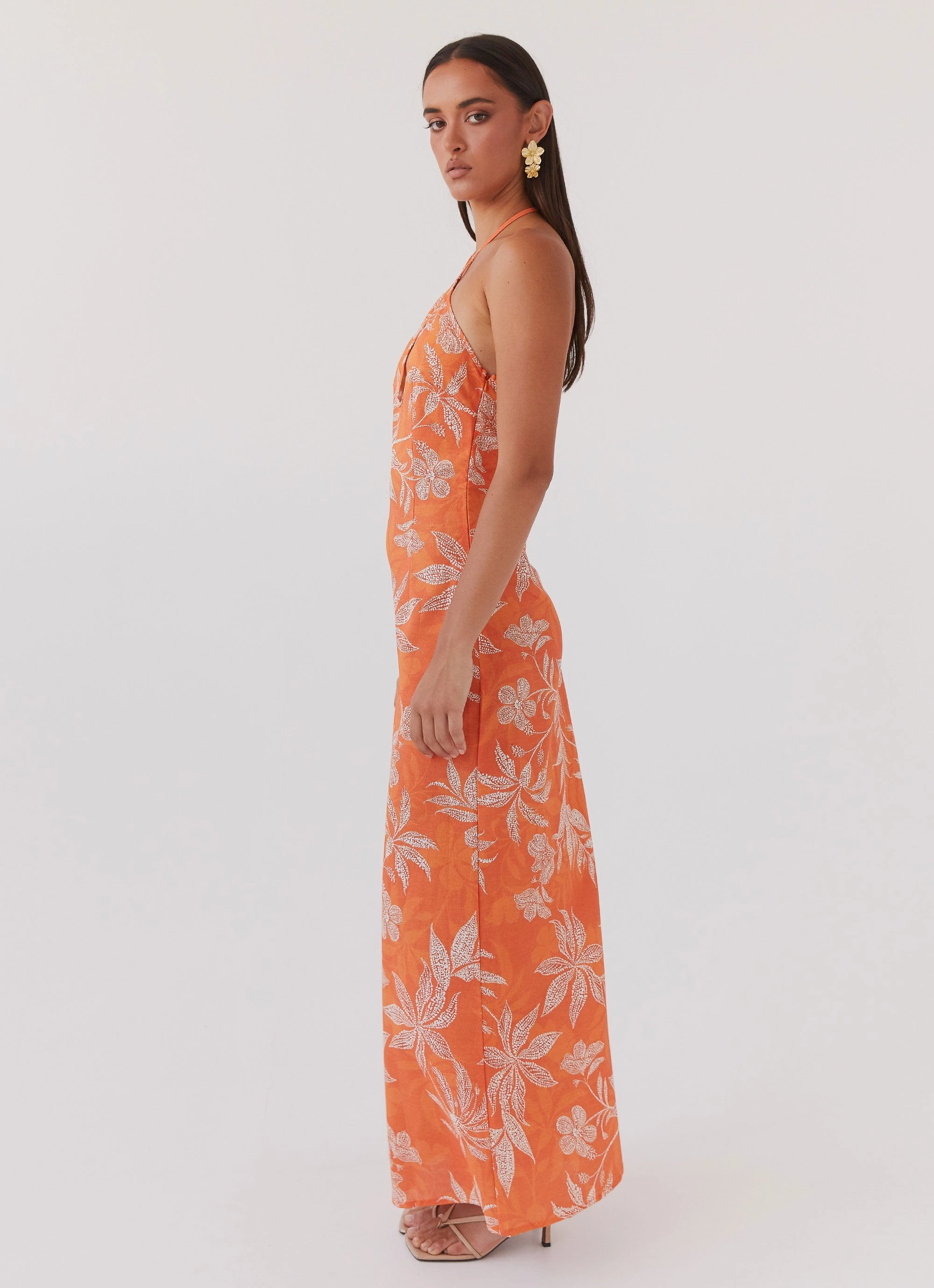 Keliegh Linen Maxi Dress - Tropic Sunset Style Moment One-Shoulder