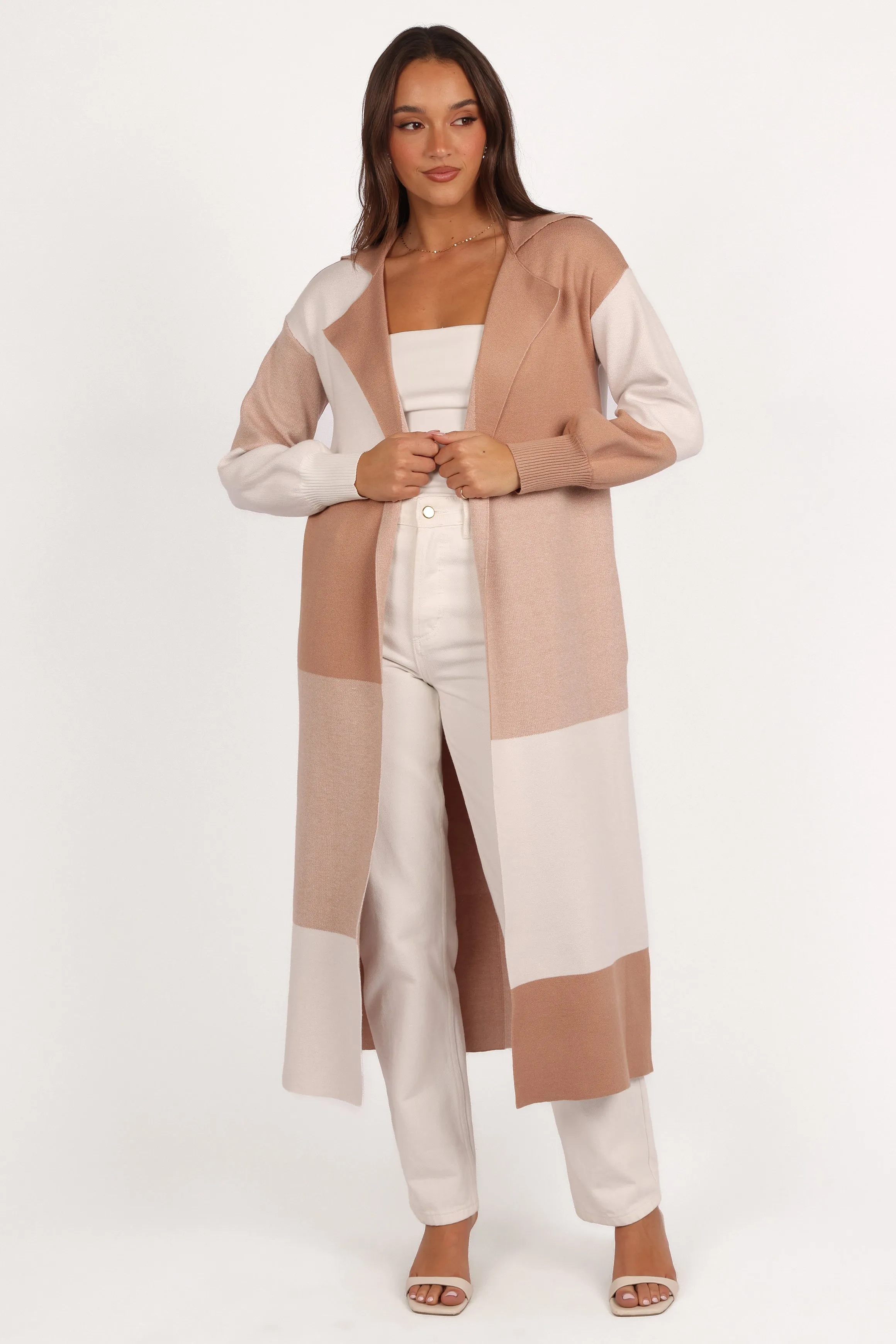 Stay Cozy Non Irritating Kingston Large Check Long Cardigan - Beige Check