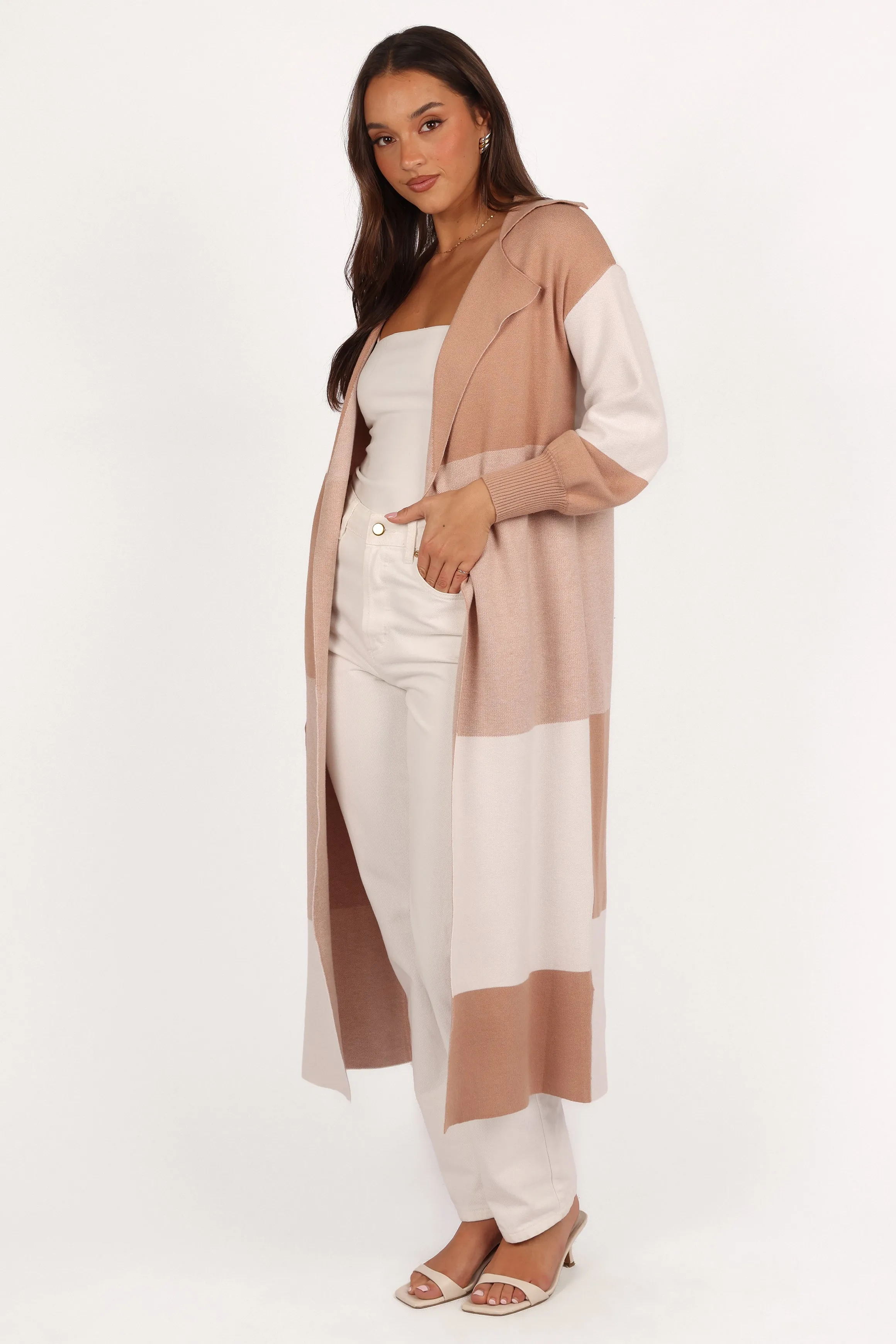 Temperature Regulating Lining Daily Layered Kingston Large Check Long Cardigan - Beige Check