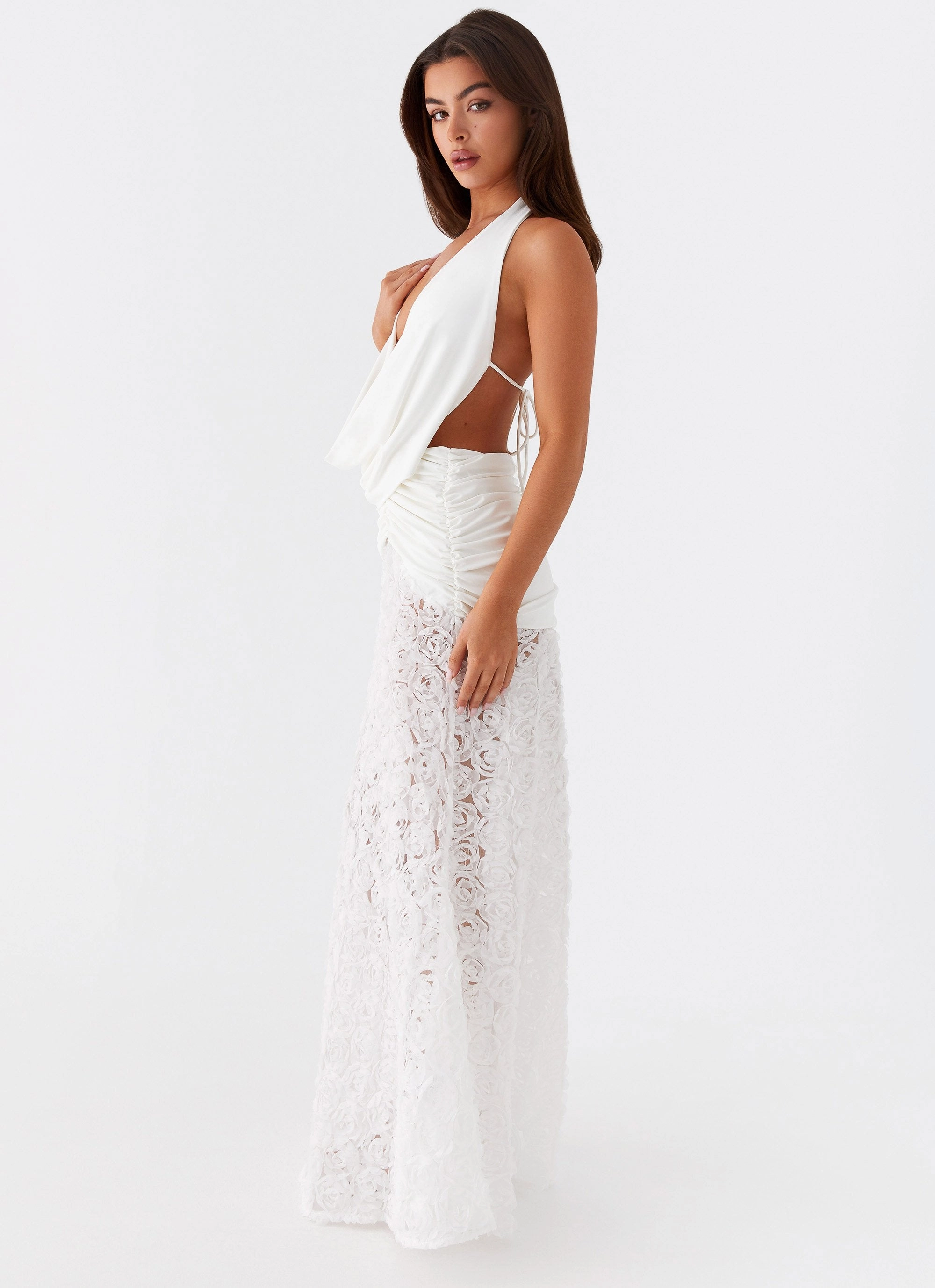 Kita Textured Maxi Dress - White Comfy Fit