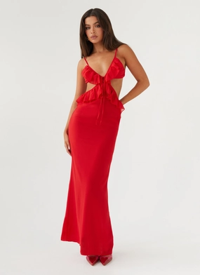Klara Cut Out Maxi Dress - Red Contrasting Detail Chic Tailoring
