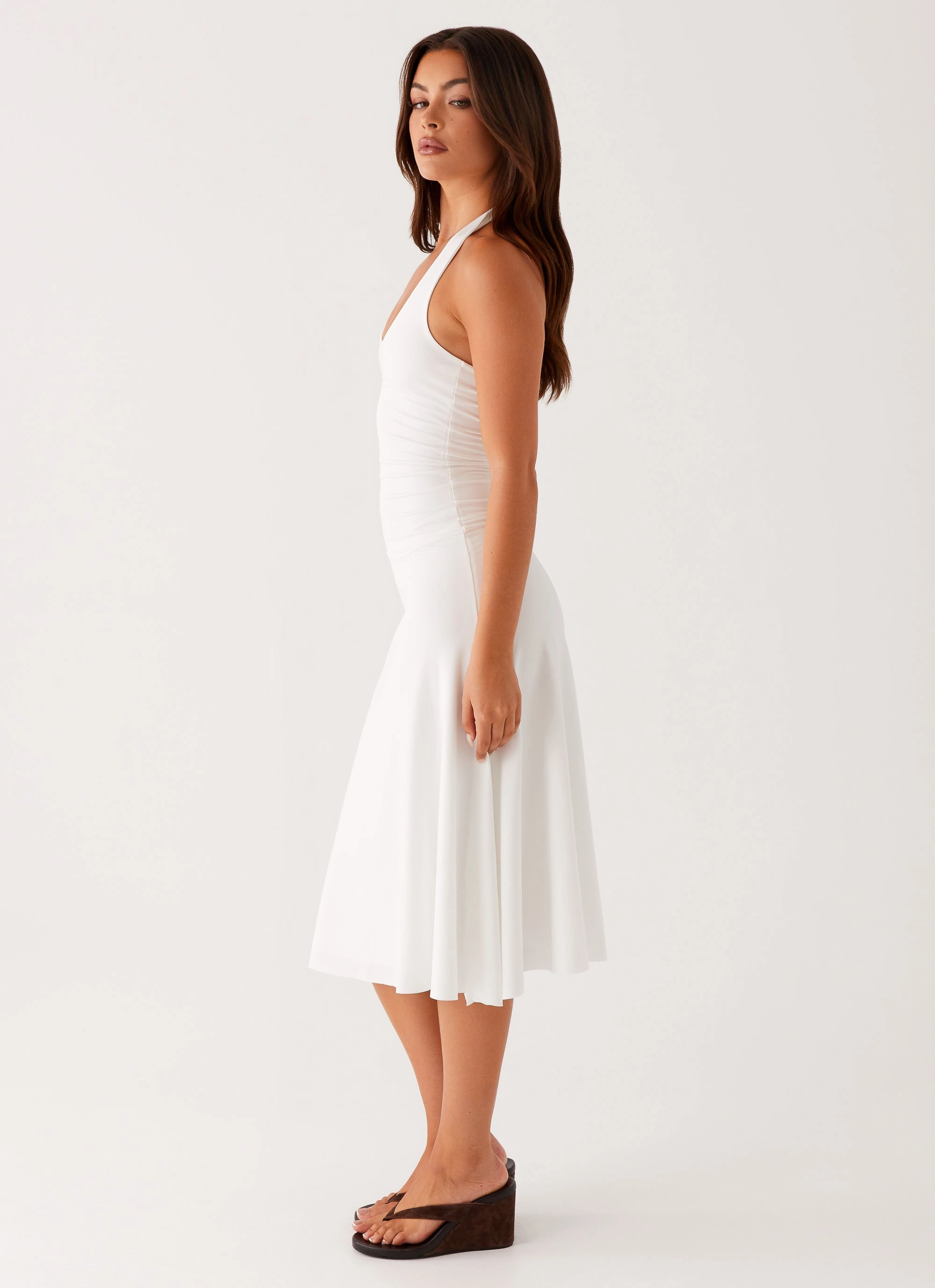 Side-Slit Work Option Klyne Midi Dress - Ivory