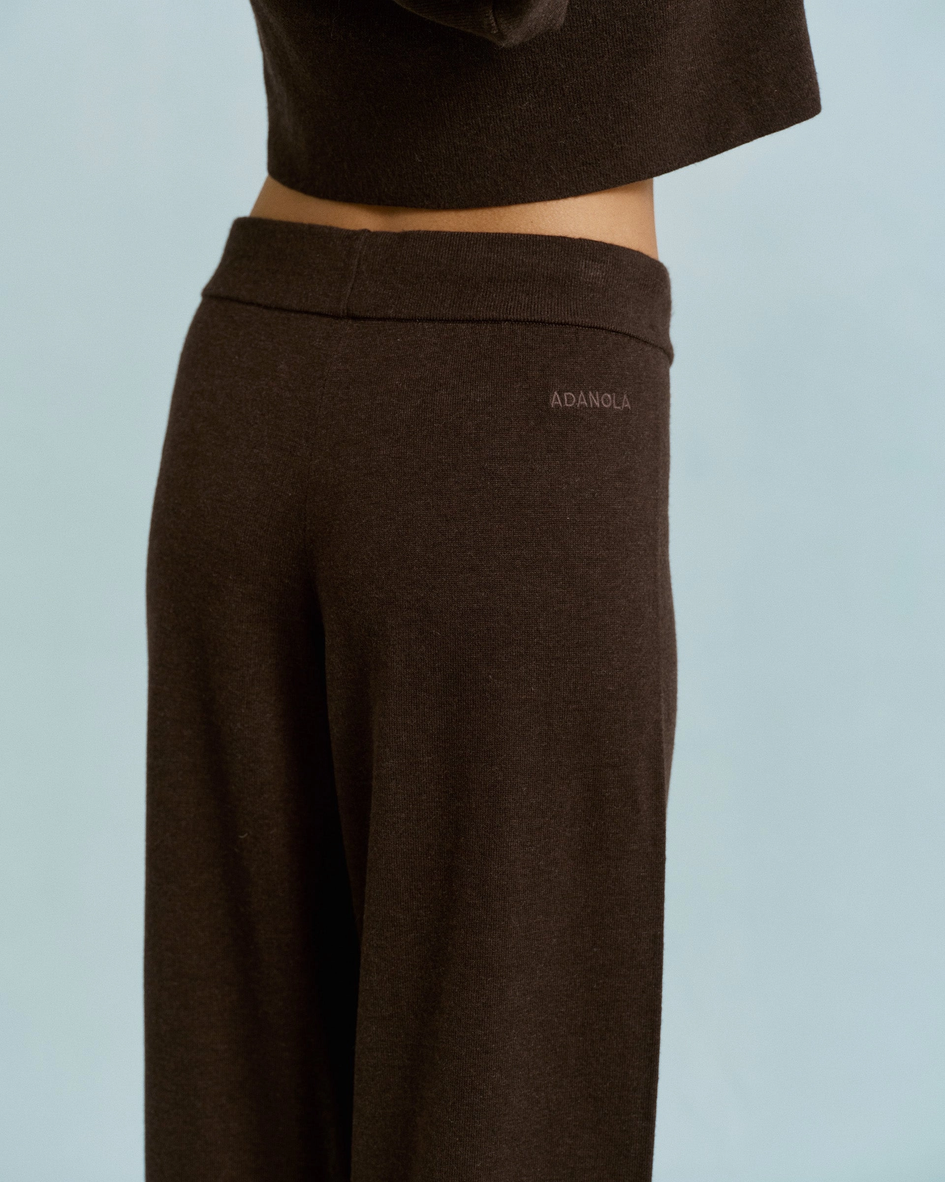 Knit Straight Leg Trousers - Coffee Bean Non Slip Waistband