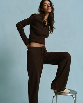 Knit Straight Leg Trousers - Coffee Bean Wrinkle-Resistant Flexible Waist