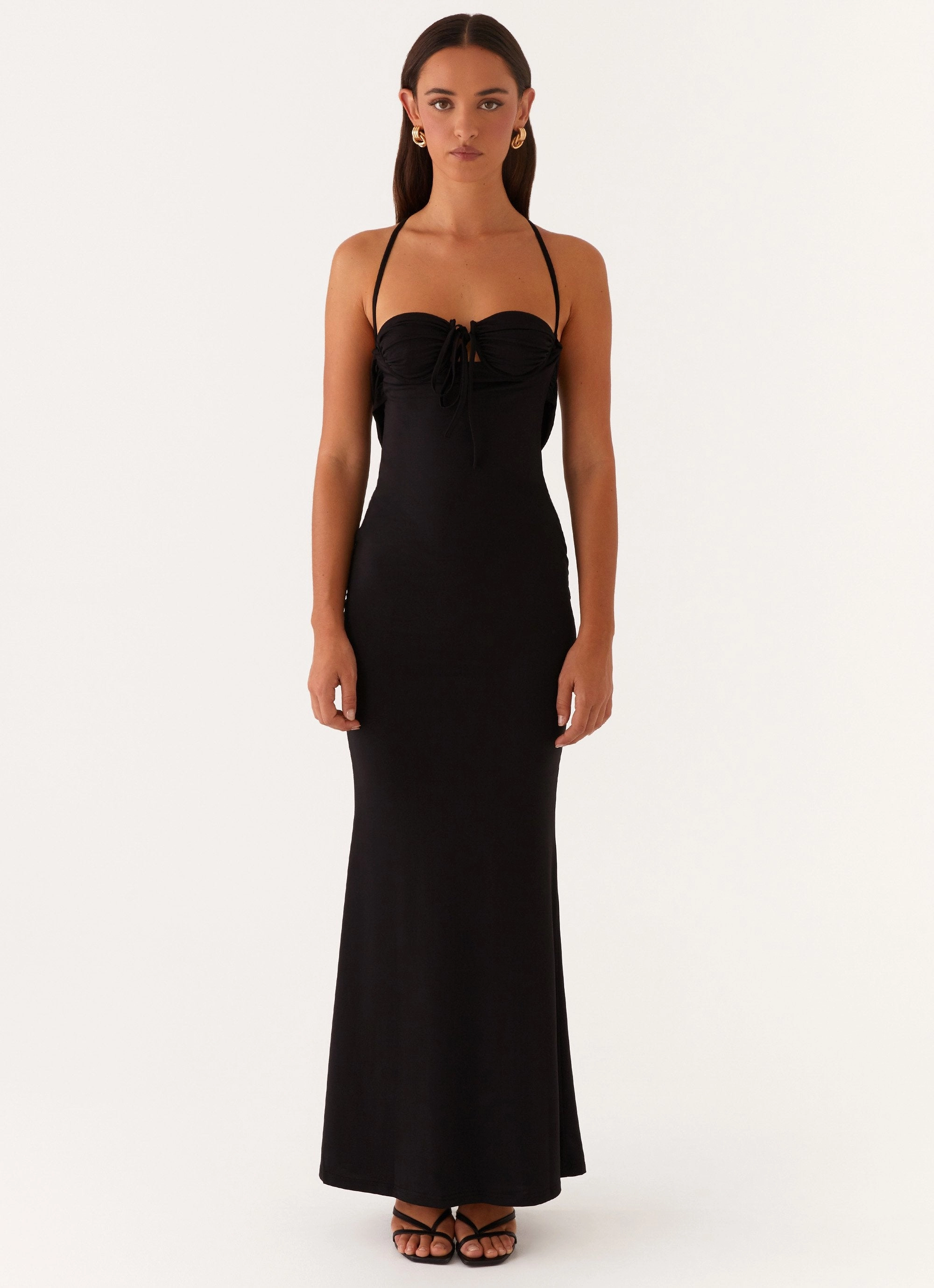 Bombshell Maxi Dress - Black Sculpted Detail Formal Wear
