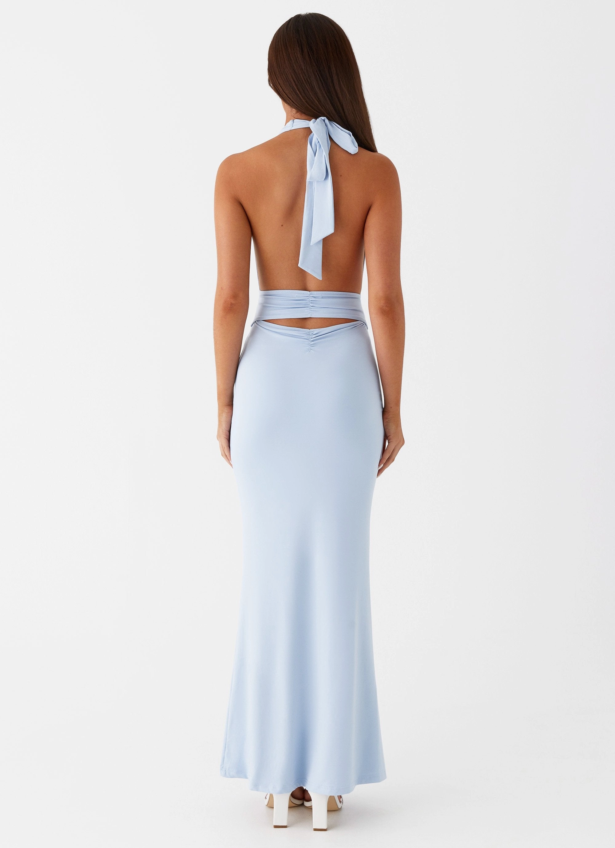 Carolina Twist Maxi Dress - Blue Blush Glow Luxurious Texture