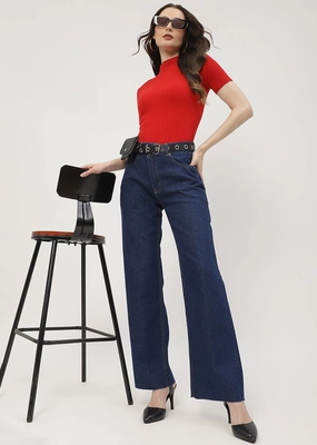 Madame Highly Washed Blue Wide Leg Jeans Laser Cut Edges