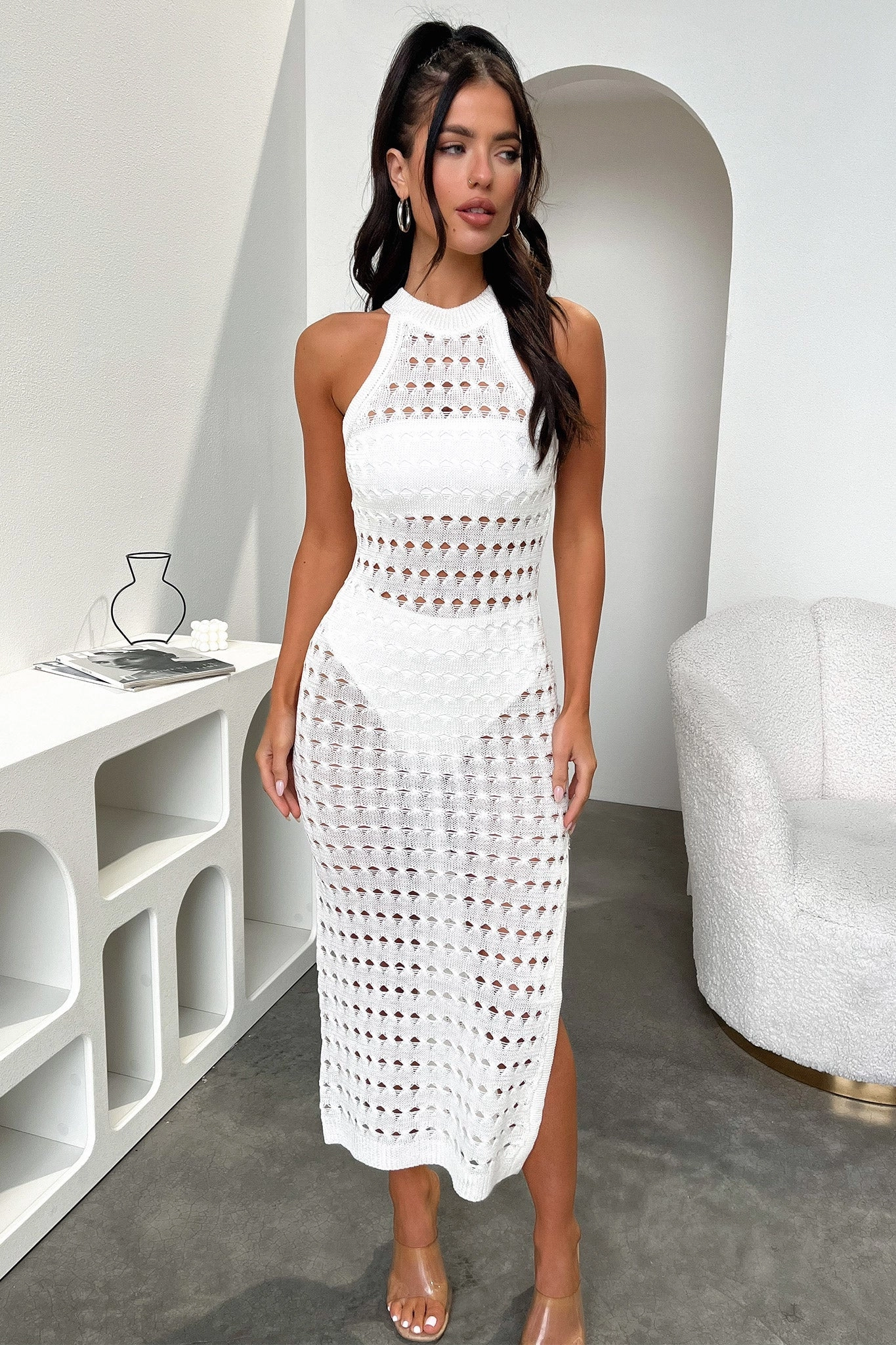 anti slip grip Lannon Midi Dress - White