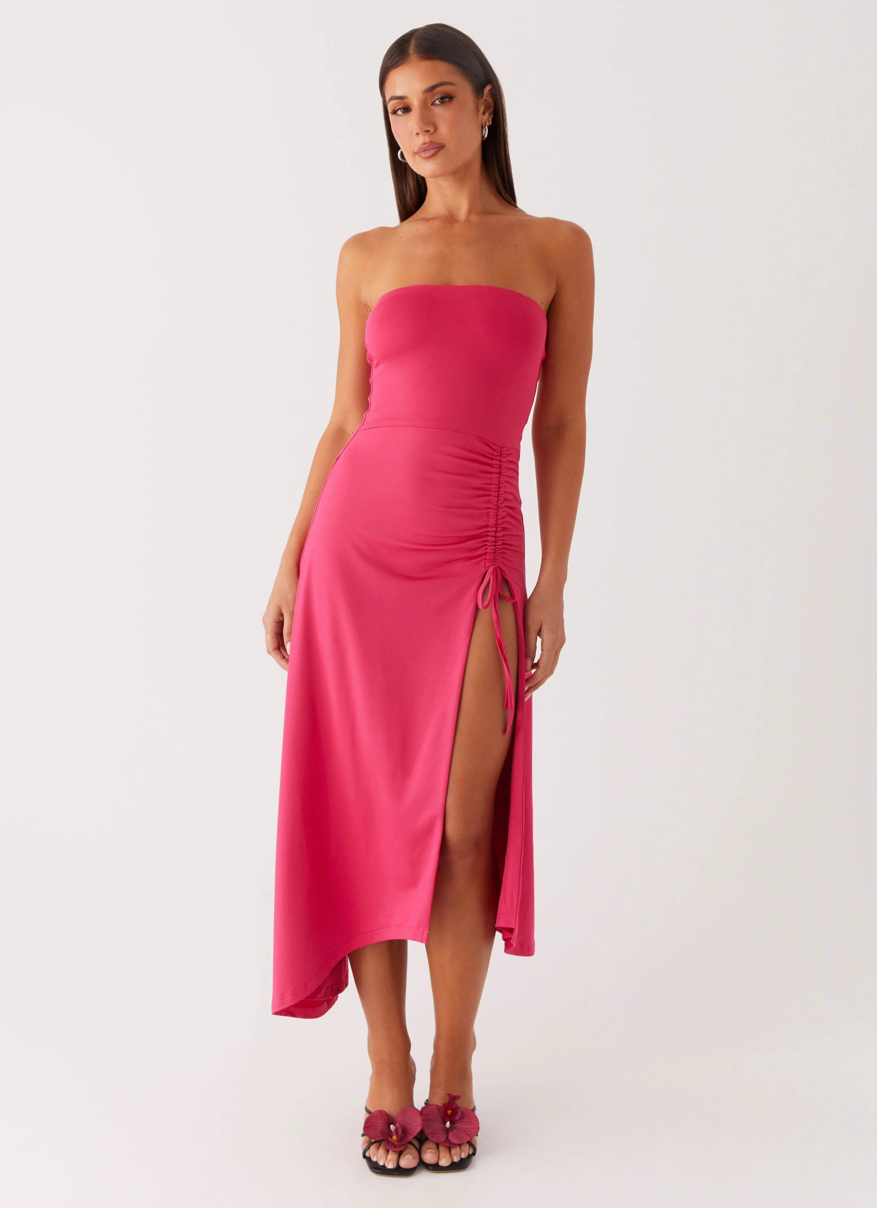Flared-Hem Lightweight Feel Laoise Midi Dress - Hot Pink
