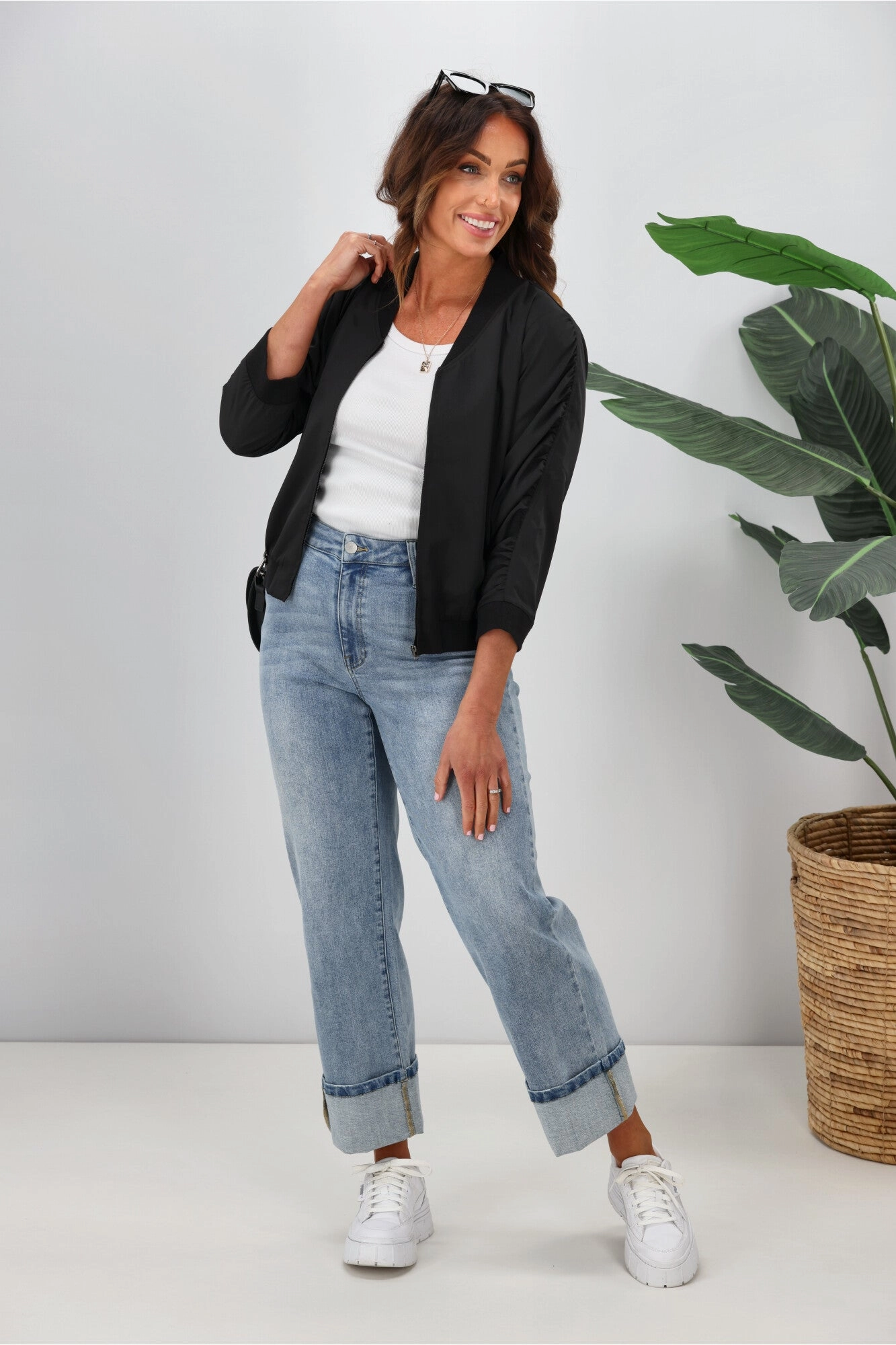 Windproof Insulated Coat Shine On Label Silvina Gathered Sleeve Bomber Jacket Black