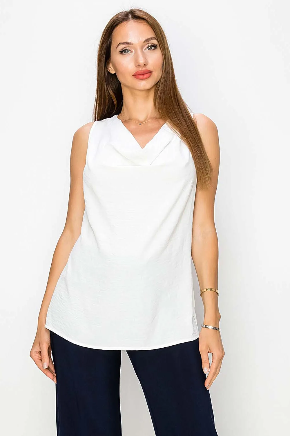 Last Tango Cowl Cami V-Neck Top | White, Berry Classic Fit City Smart Versatile Piece