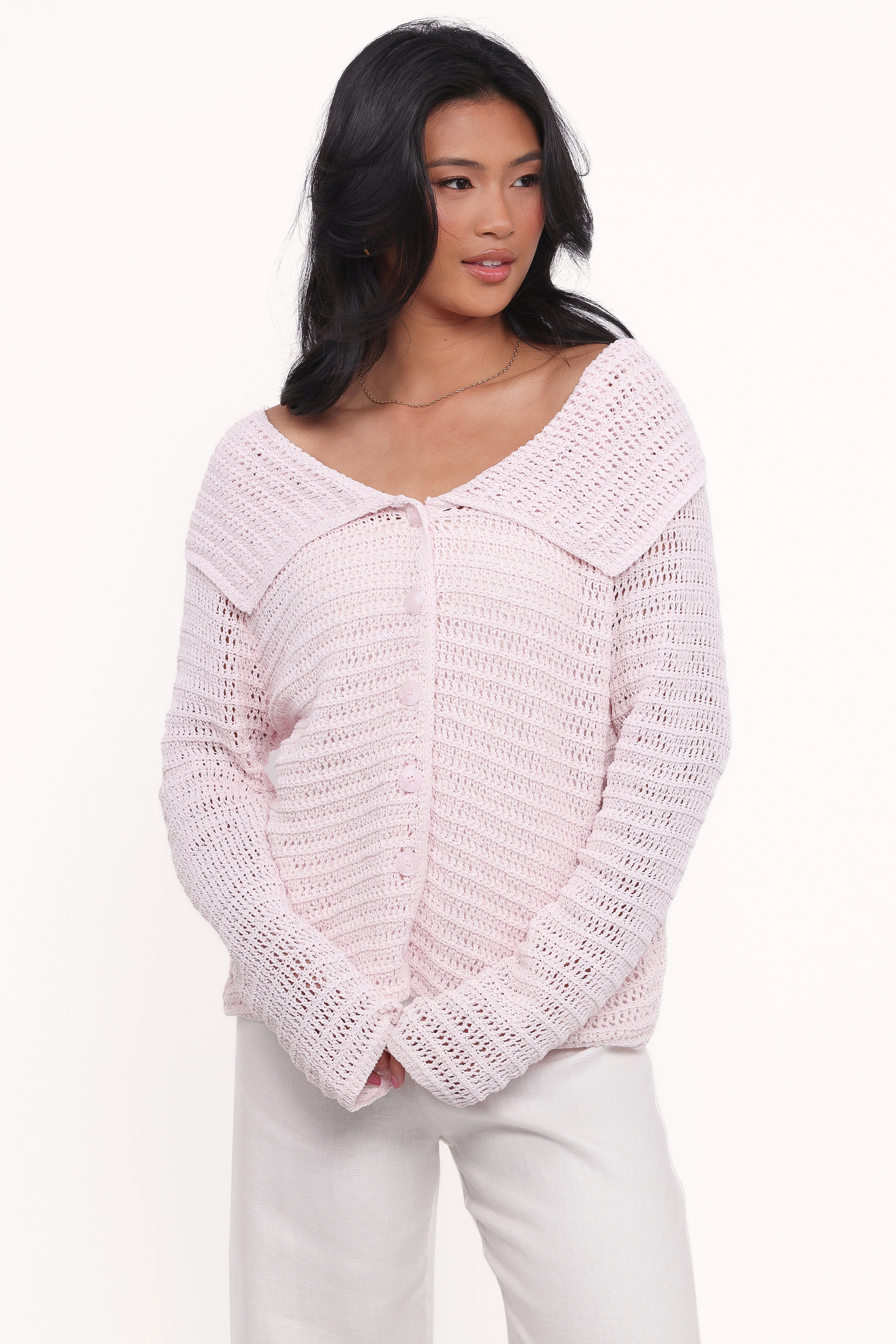Lyra Large Collar Cardigan - Pale Pink Lightweight Thermal Insulation Simple Warmth