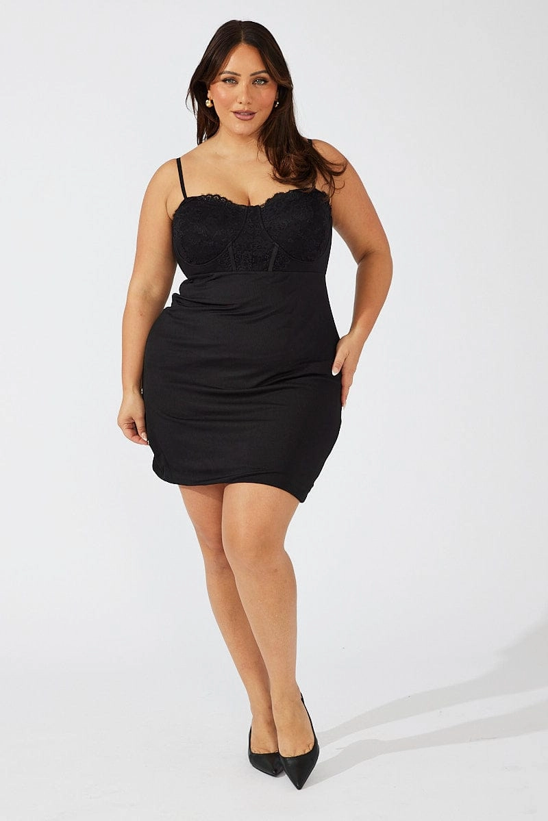 Flattering Design Wear Comfortable Waist Design Fit Black Lace Detail Bodycon Dress