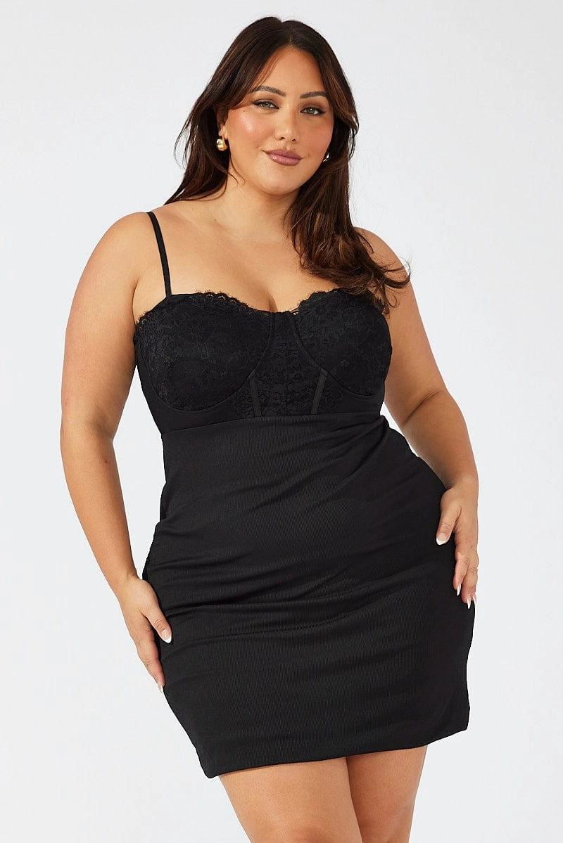 Black Lace Detail Bodycon Dress Night Style New Spirit